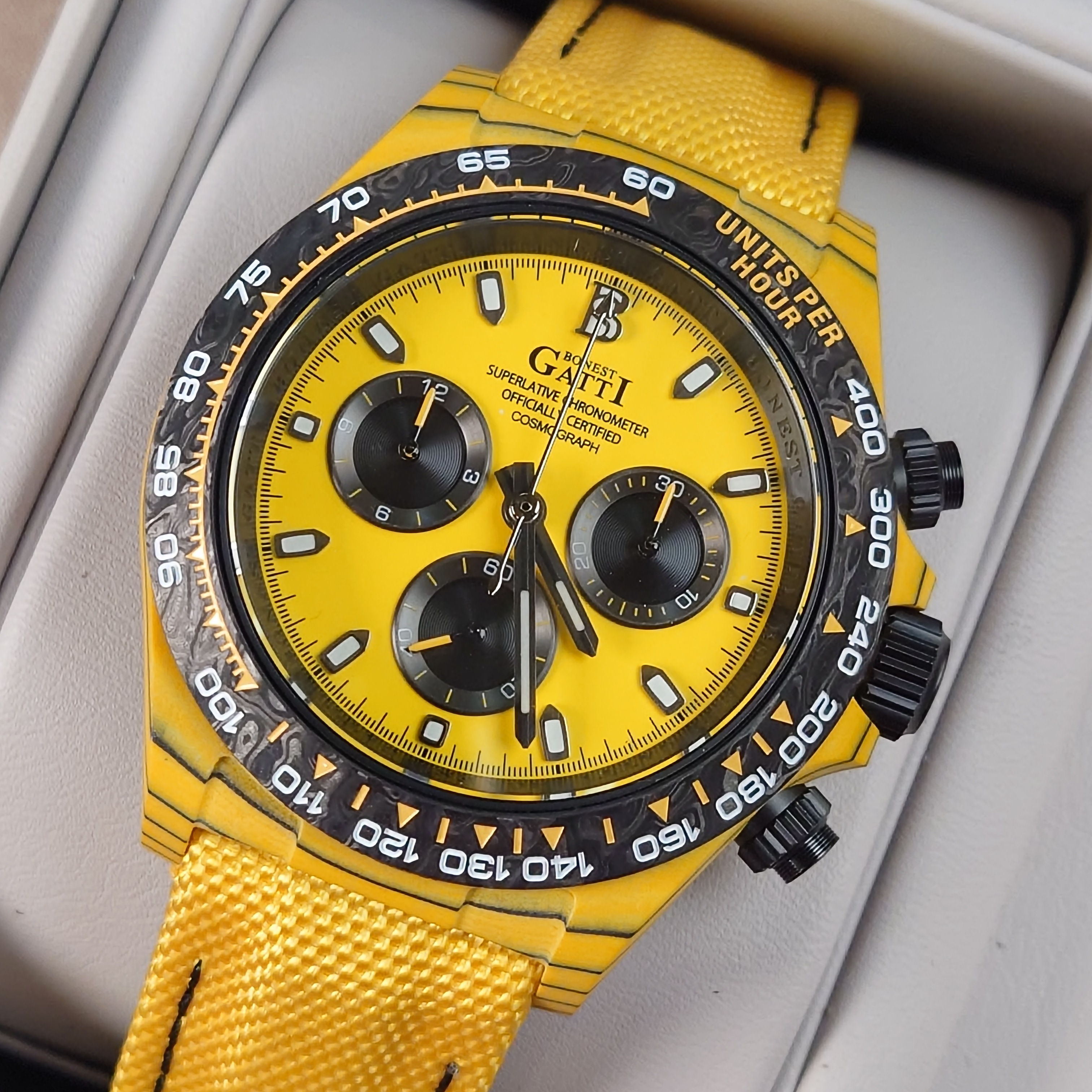 Bonest Gatti 現貨發售 地通拿款碳纖纖機械計時錶 BG9010-L5 黃碳纖