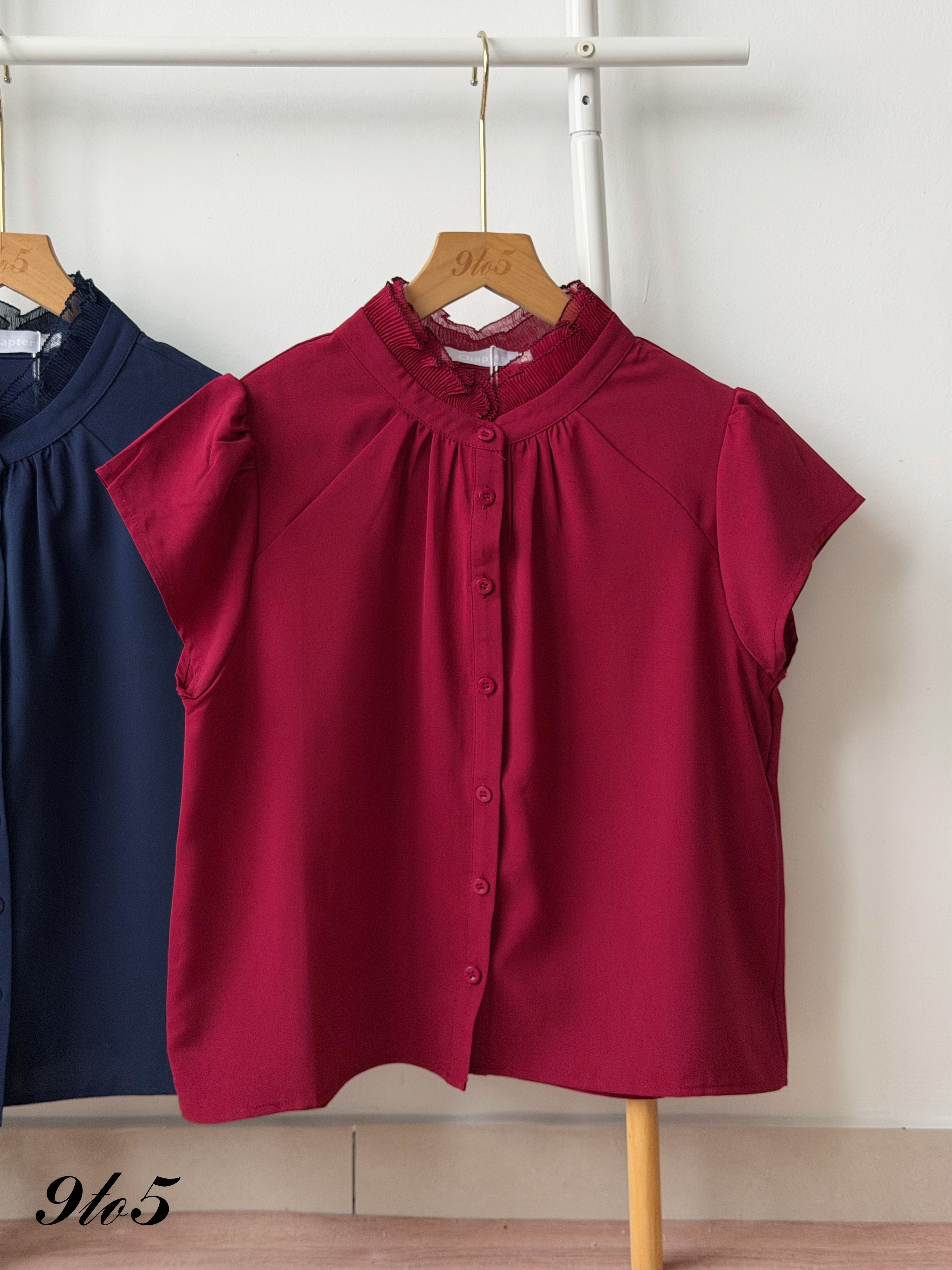 T4504 Ruffle Stand Collar Blouse - 3 Colors 