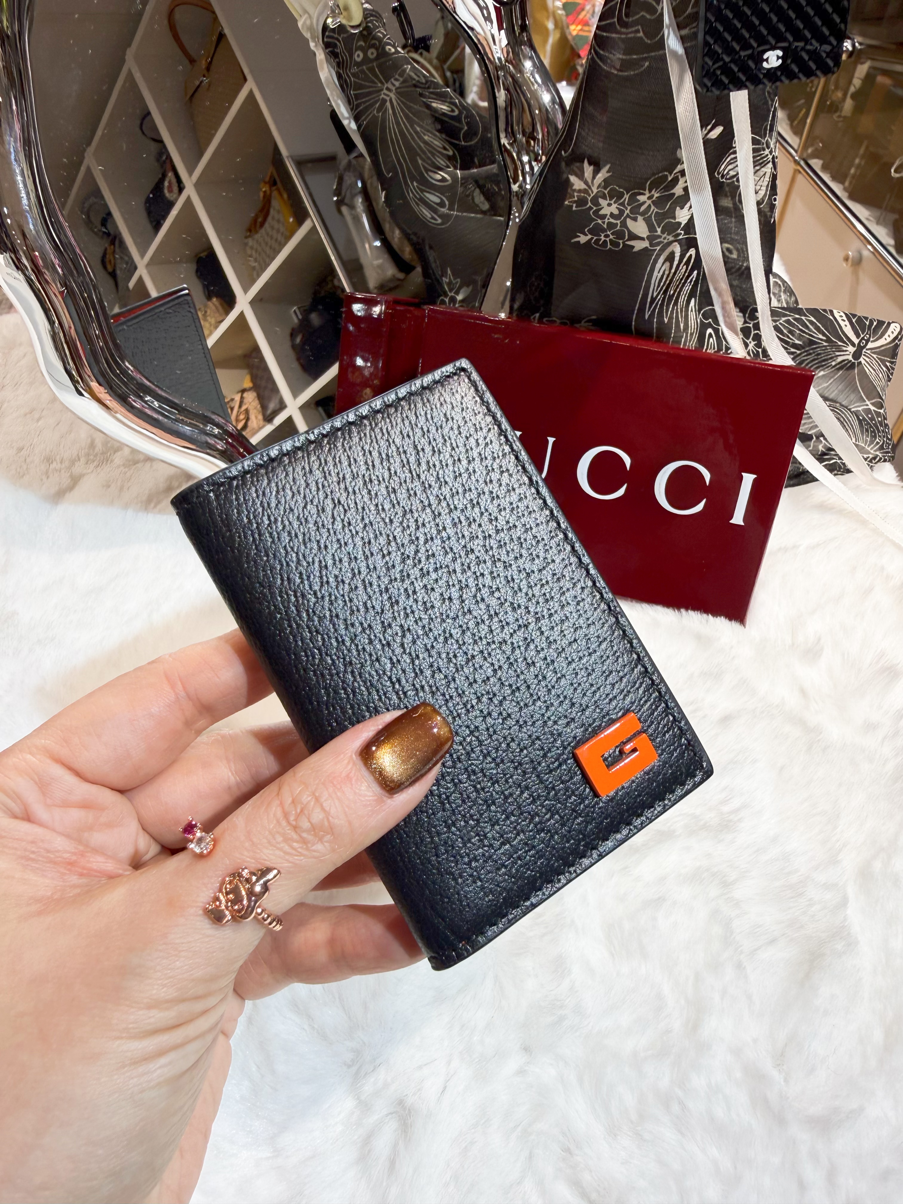 Gucci bi fold card holder blk/orange