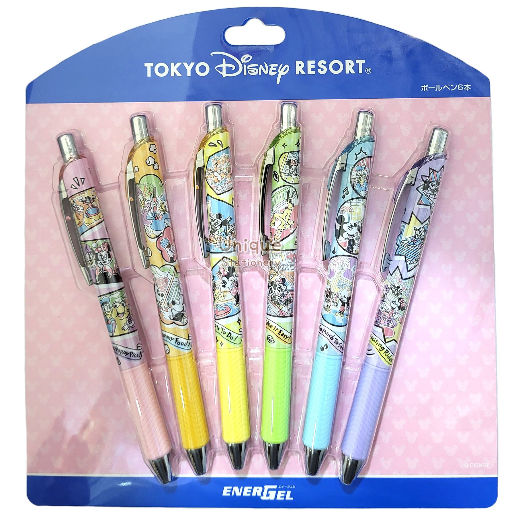 現貨｜【日本 Disney Store 限定】一套6枝 Mickey & Friends 米奇與朋友 日本製 Pentel EnerGel 0.5mm  黑色 啫喱筆 077317