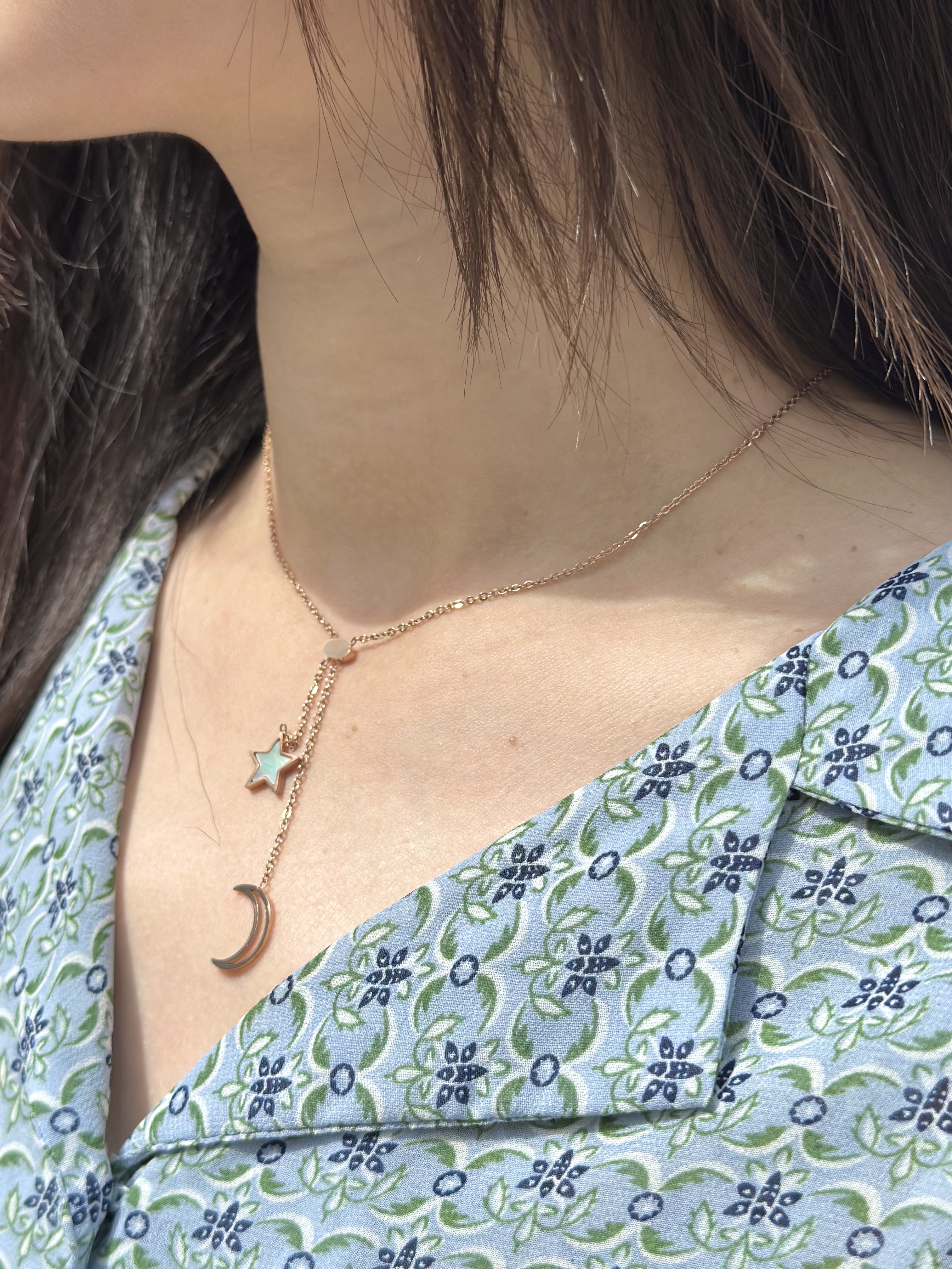 Rose gold moon star stainless necklace