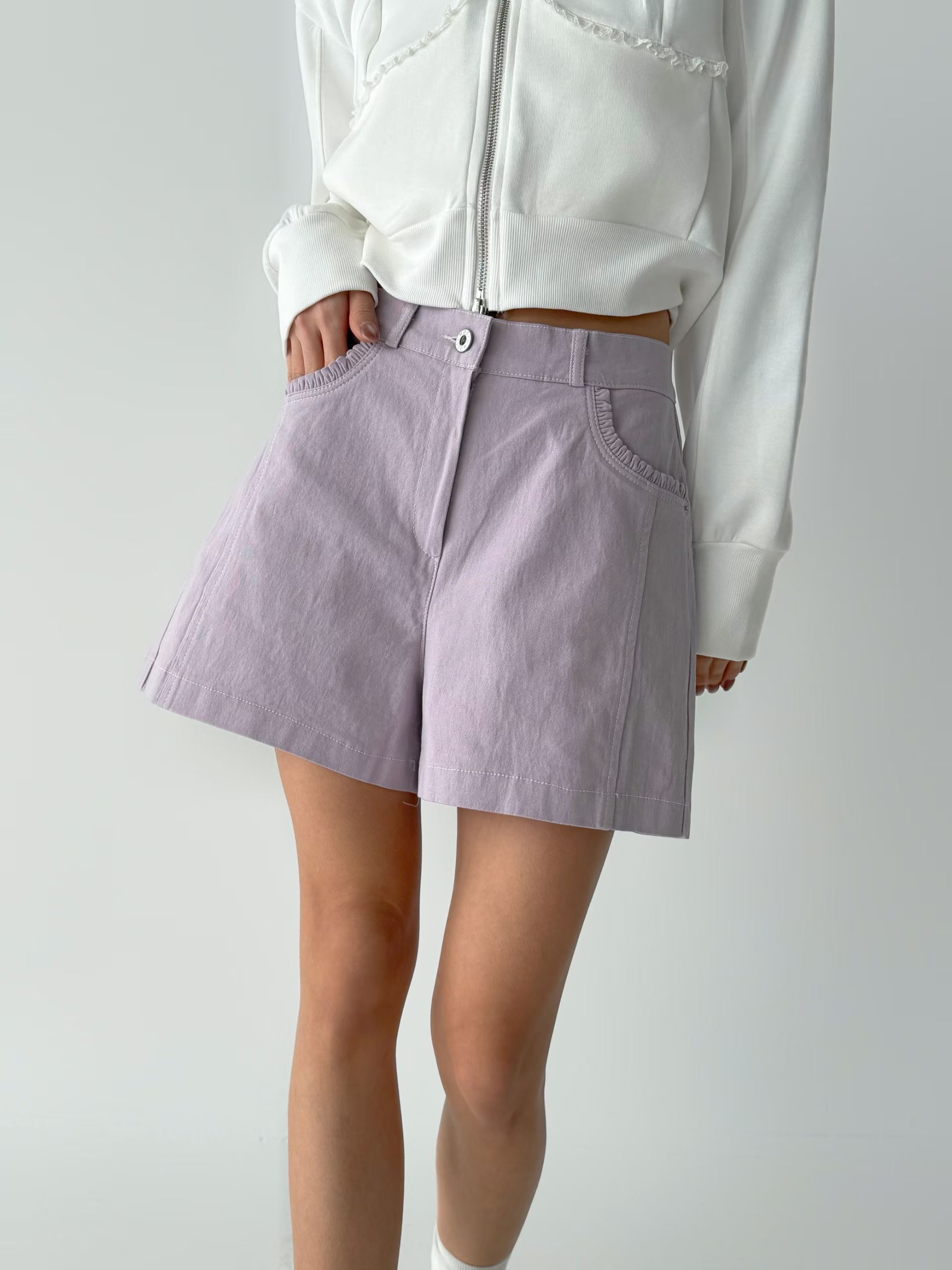 Moci 靚色扯布闊腿短褲