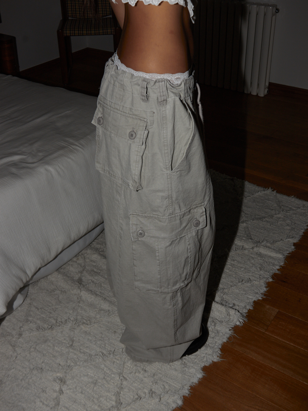 Drawstring Cotton Cargo Pants