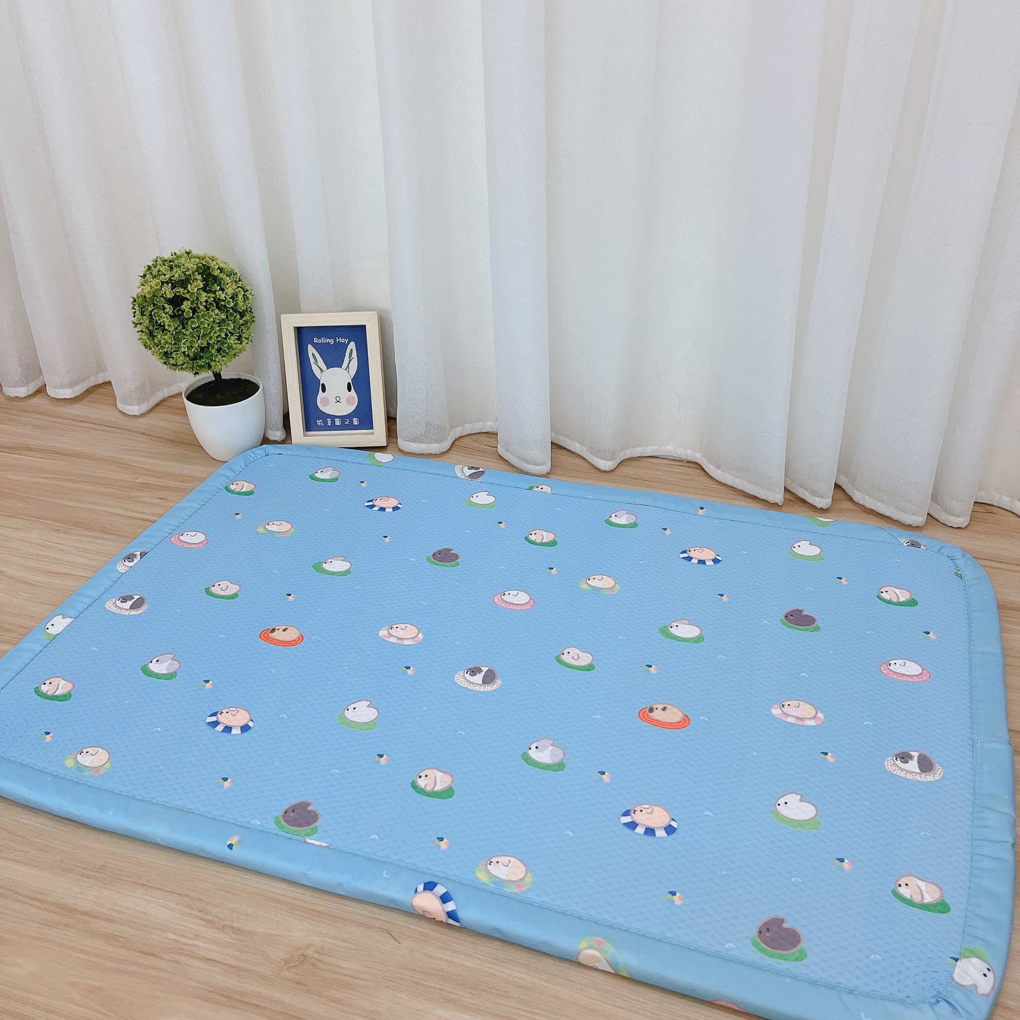 台灣牧草圓又圓 加厚涼爽透氣墊 戲水趣藍色