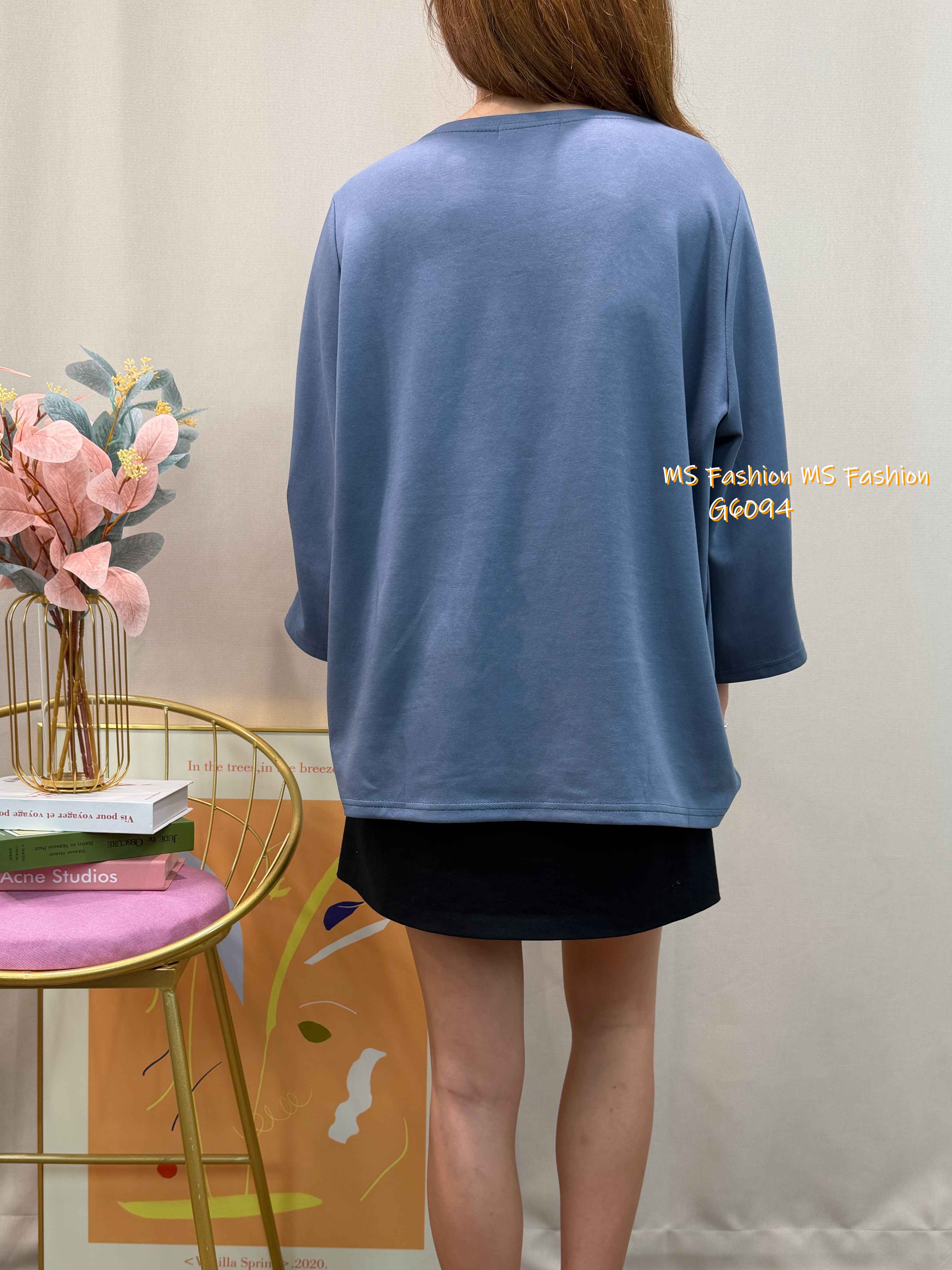 G6094 韓國🇰🇷百摺珠袖淨色top