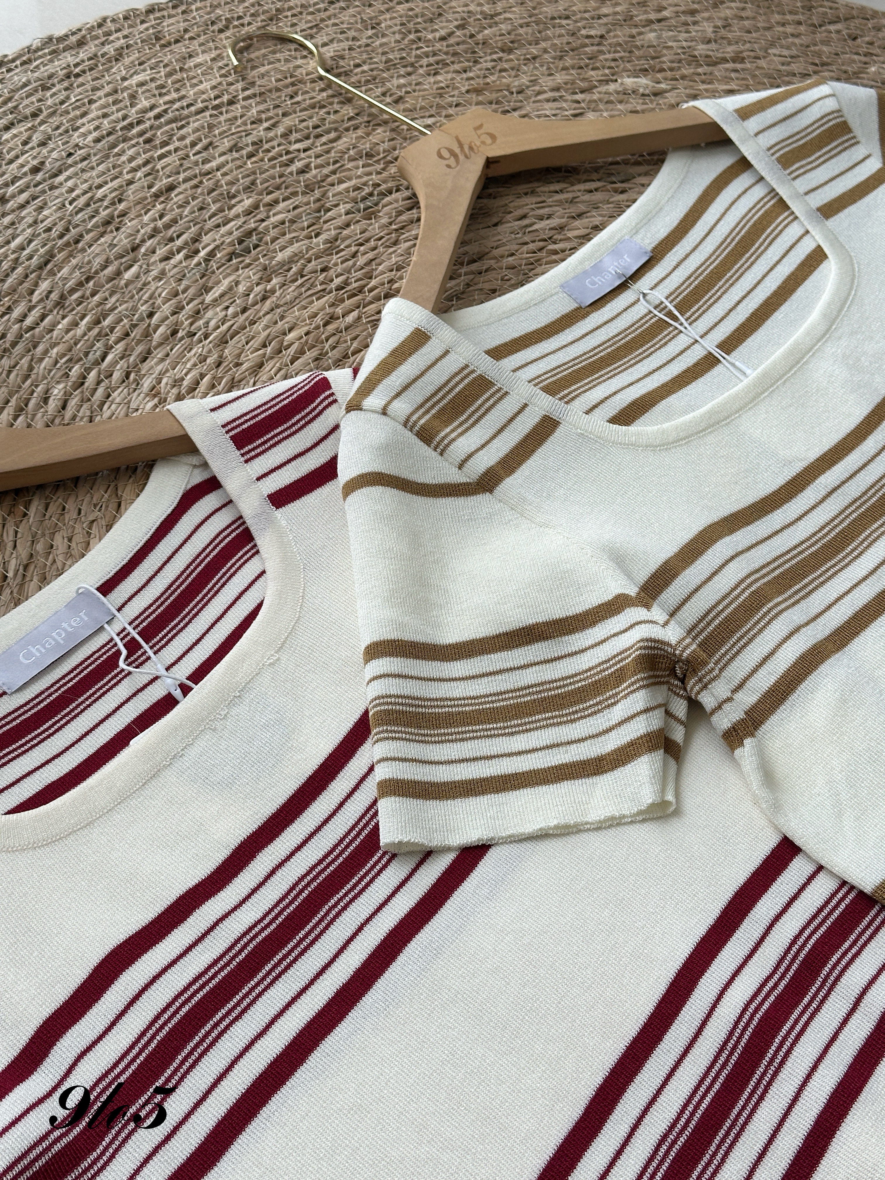 T4180 Square Neck Stripe Knit Top - 3 Colors 