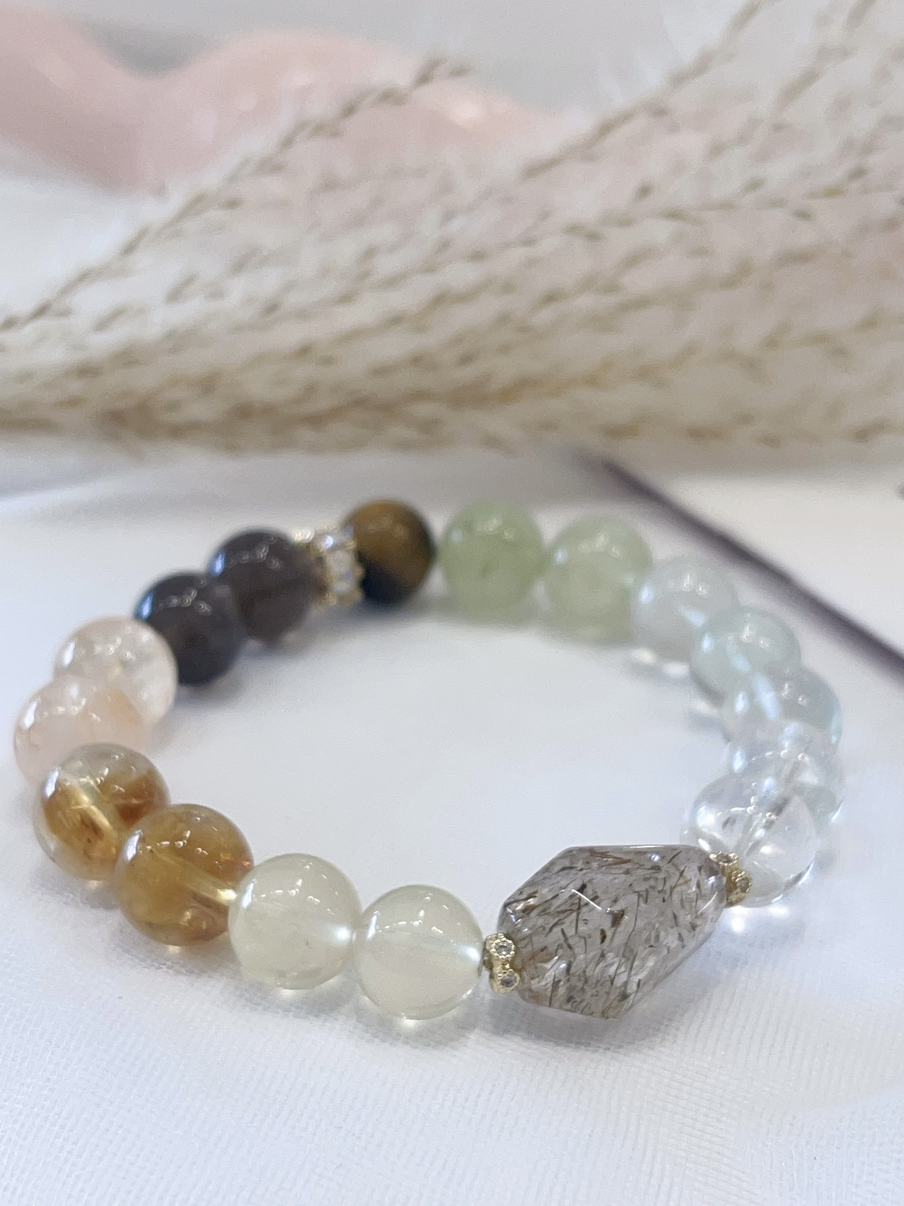 🌈 黑超水晶柱 × Multi Crystal Gradient Bracelet｜10mm