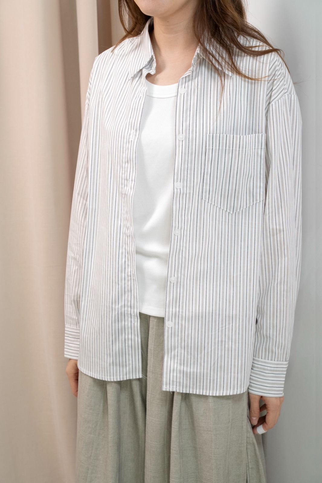 直間紋Smart causal 襯衫（米啡間）