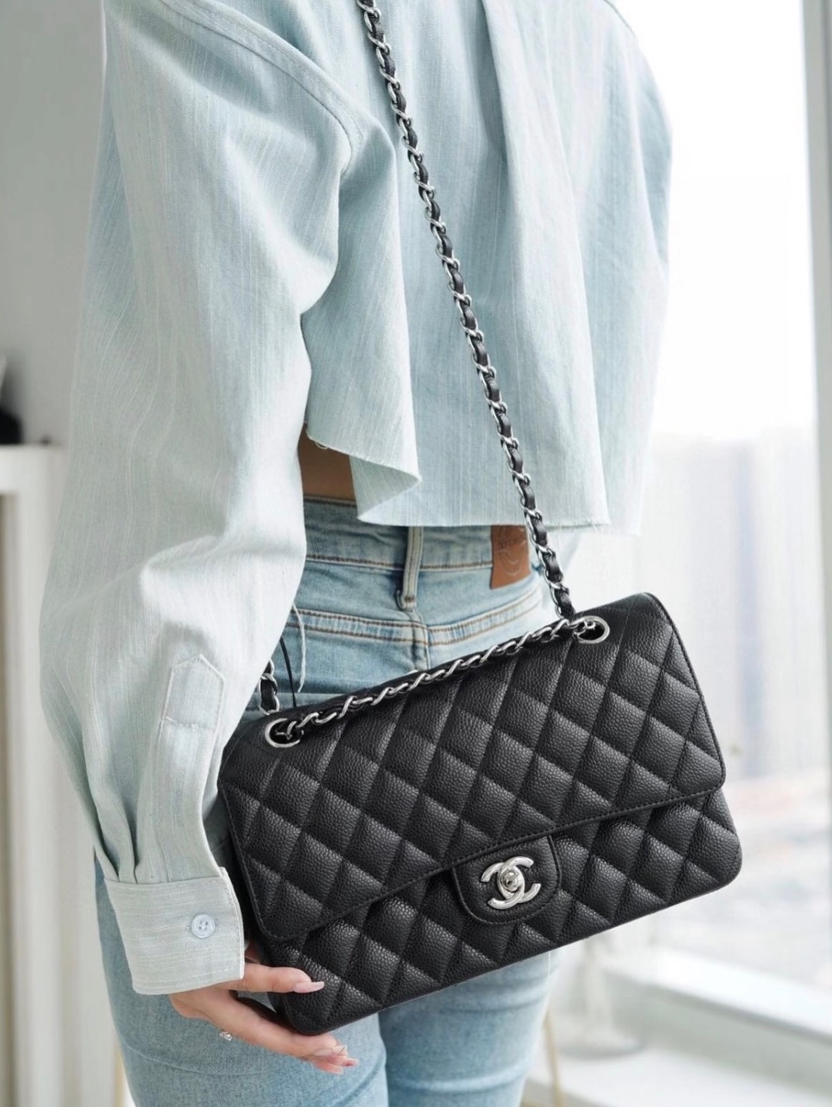 Chanel✨閑置品 🔥黑銀🖤CF25 魚子醬 晶片款 有盒有塵袋 🛍️