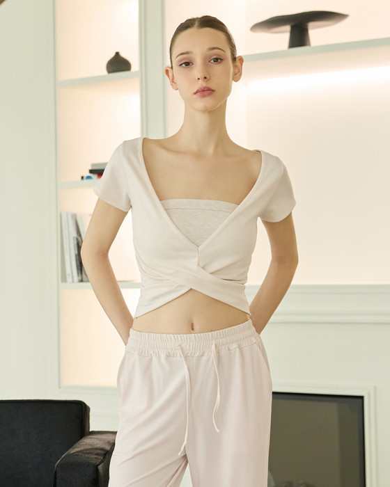 預購_DEVI-T0158 Release twist short sleeve by Devi wear
