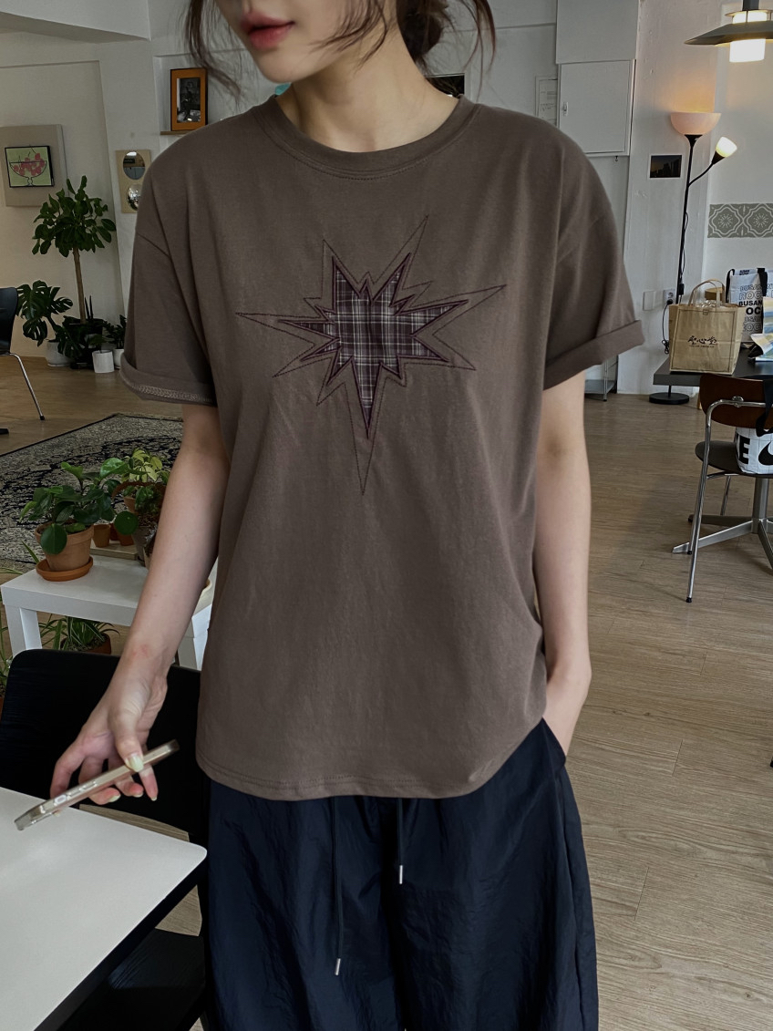 Plaid Star Patchwork Oversized Tee
