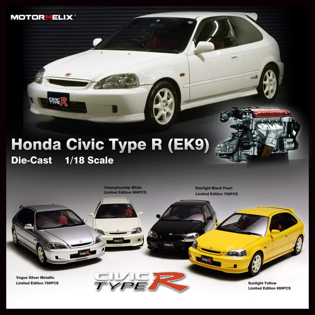 *PRE-ORDER Honda Civic Type R EK9-120 Later version diecast Fully-opened