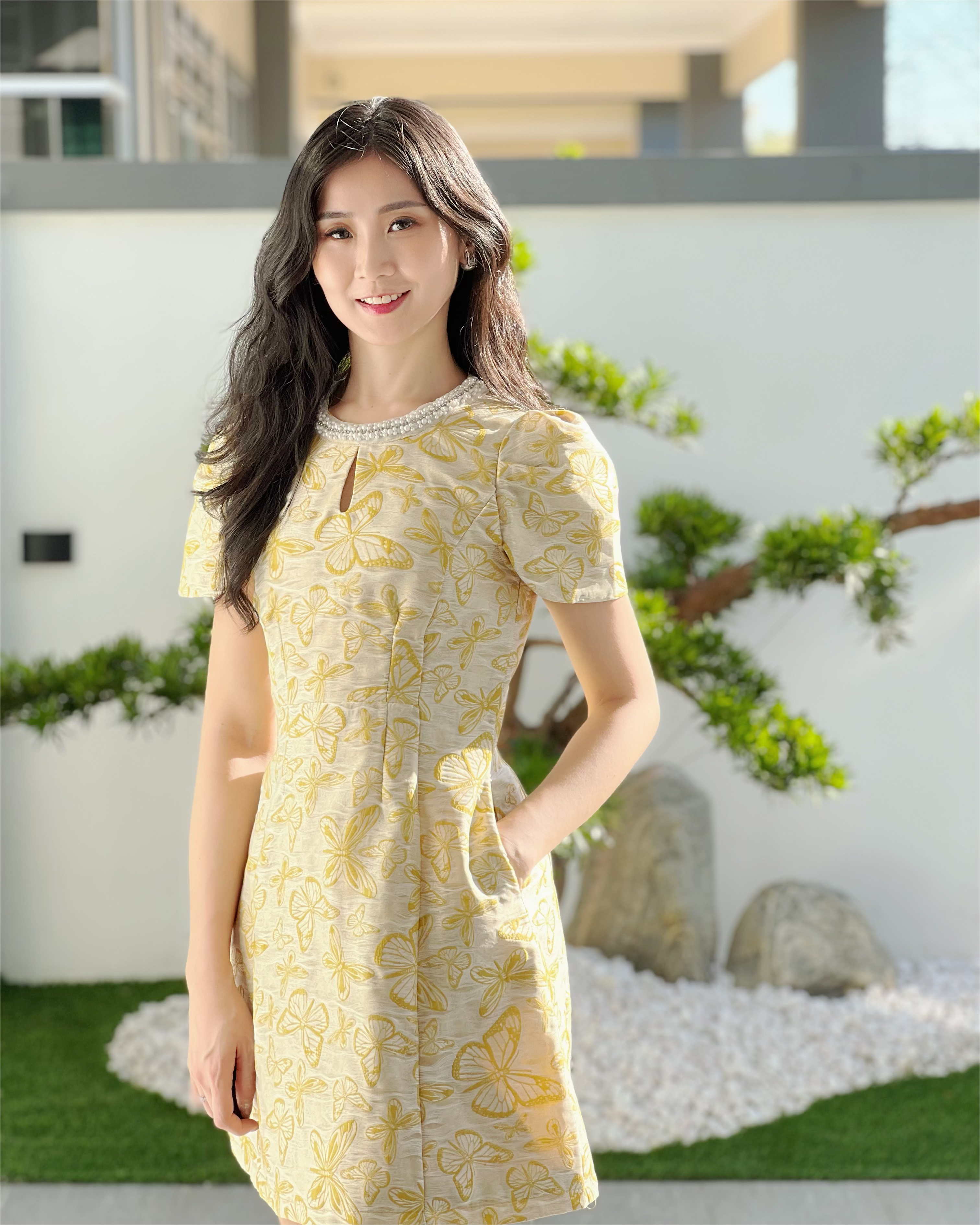 5083 Aqua Butterfly Pearl Mini Dress