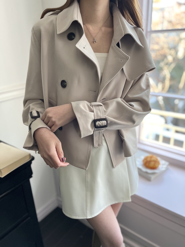 Trench-Style Short Coat (Beige)