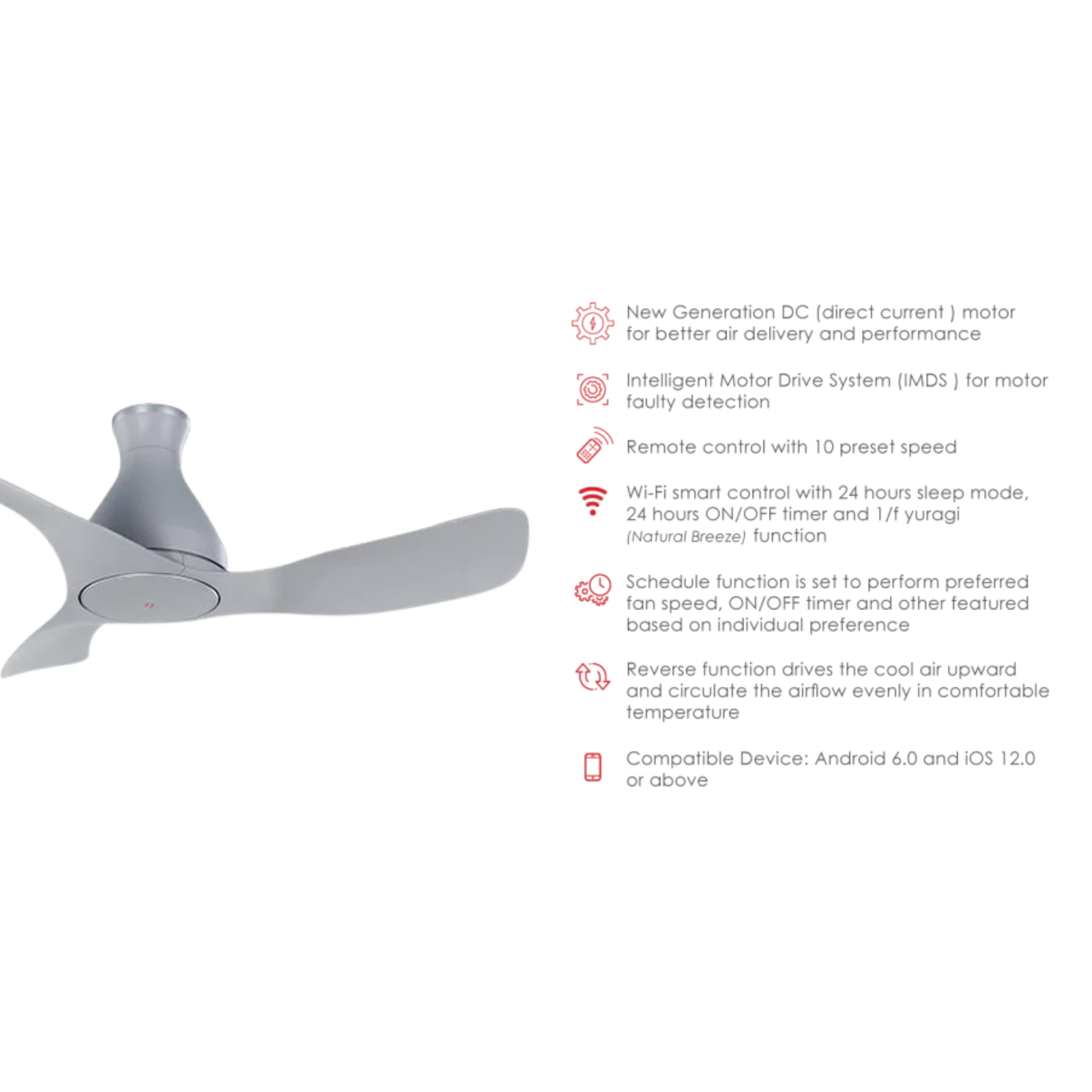 KDK 48" WiFi Remote Ceiling Fan K12YC