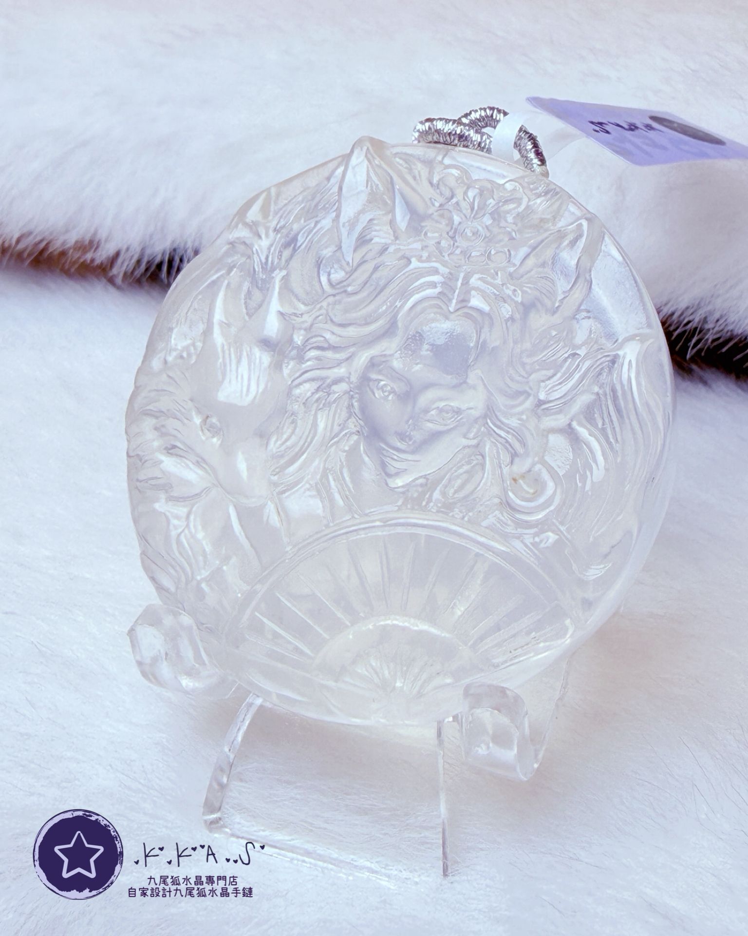 K00181 奶白水晶 男孩雙狐- 吊墜/手牌兩用款