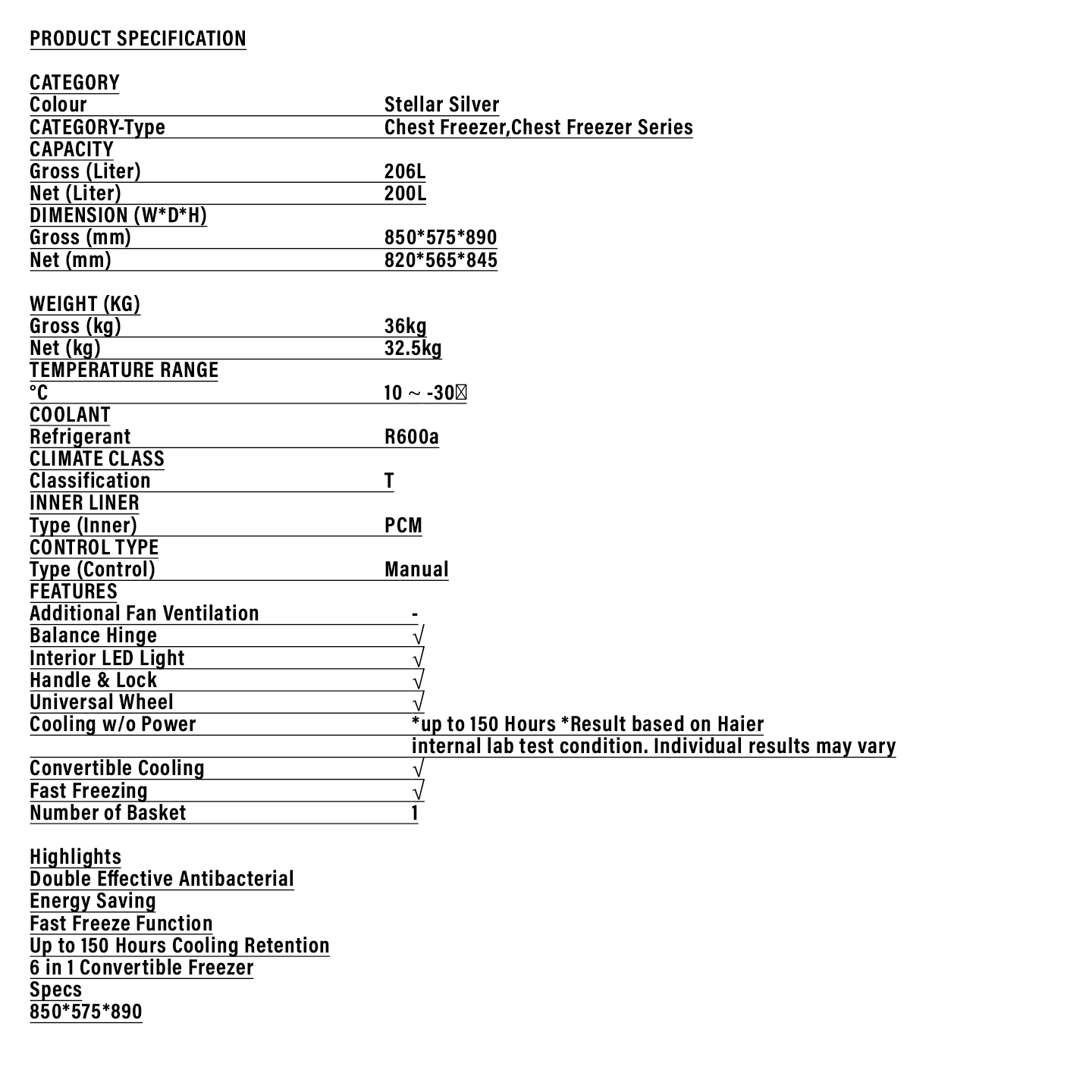Haier 247L Chest Freezer Stainless Steel (HCF-247MSS)