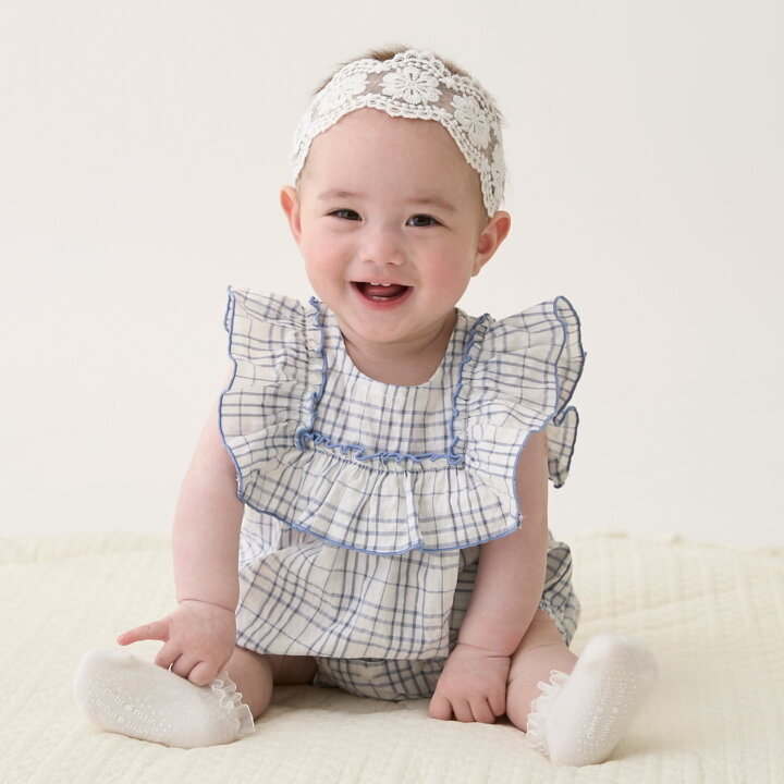 🇯🇵預訂 日本直送🇯🇵Petit Main兩色荷葉邊格紋短袖包屁衣