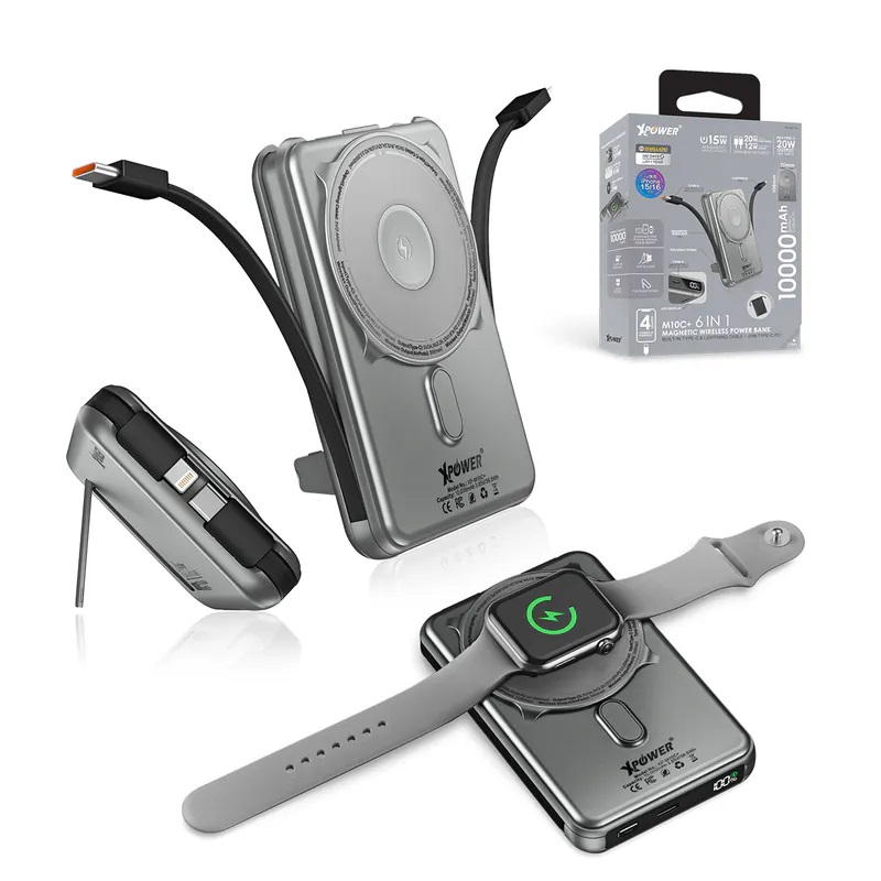 (3C認證)XPower M10C+ 6合1多功能數顯10000mAh 20W PD3.0 + 磁吸無線移動電源