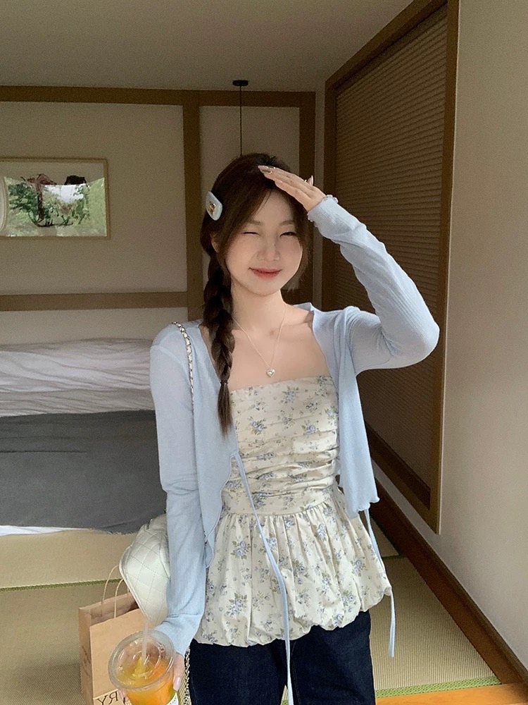 TP554杏色碎花抹胸