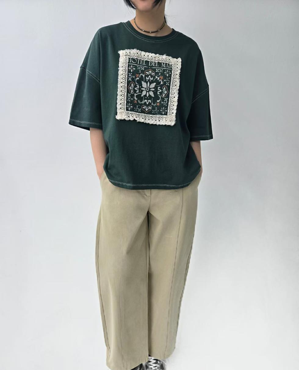 流蘇勾花邊短袖tee