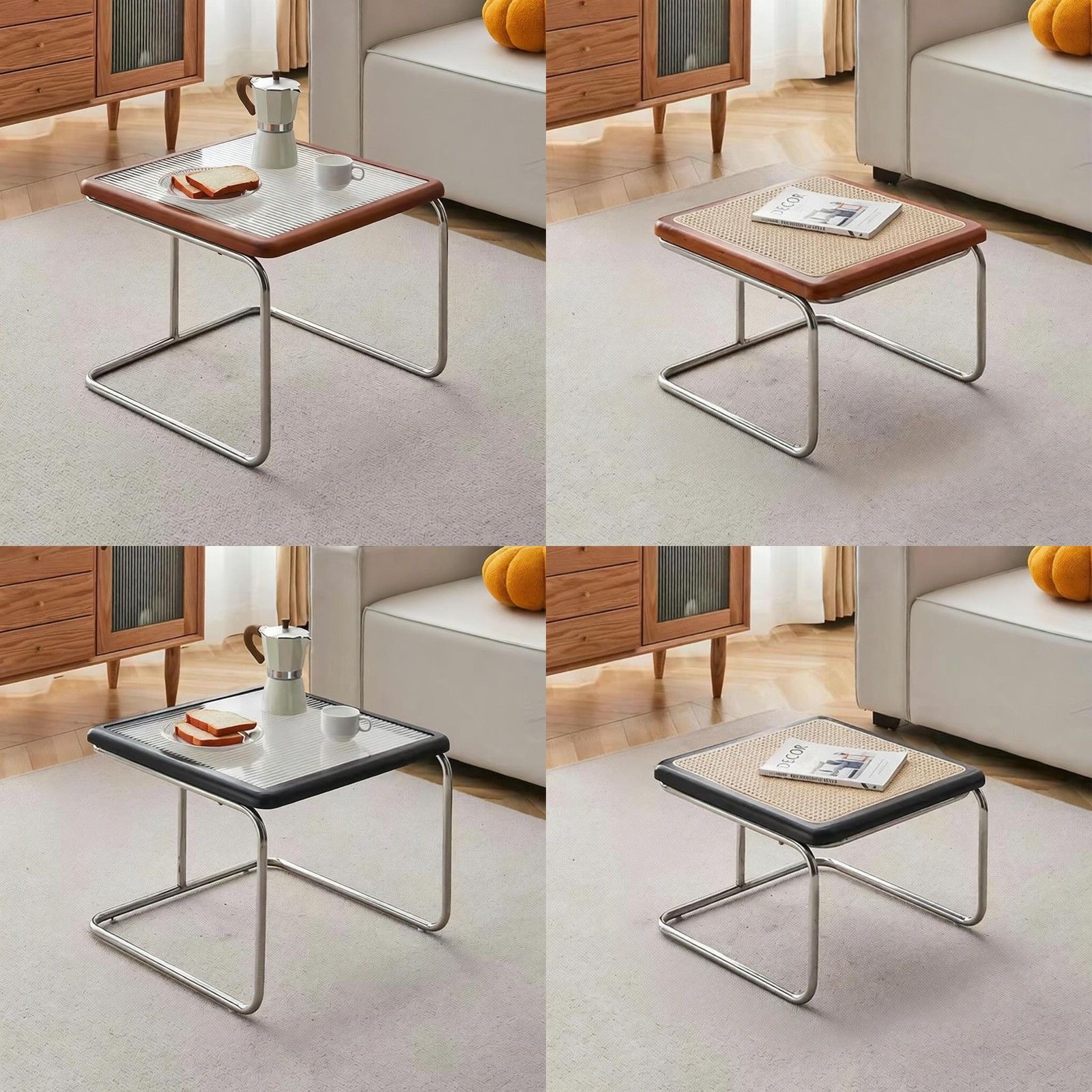中古茶几客廳家用小戶型茶台組合輕奢現代網紅藤編簡約不鏽鋼ins coffee table