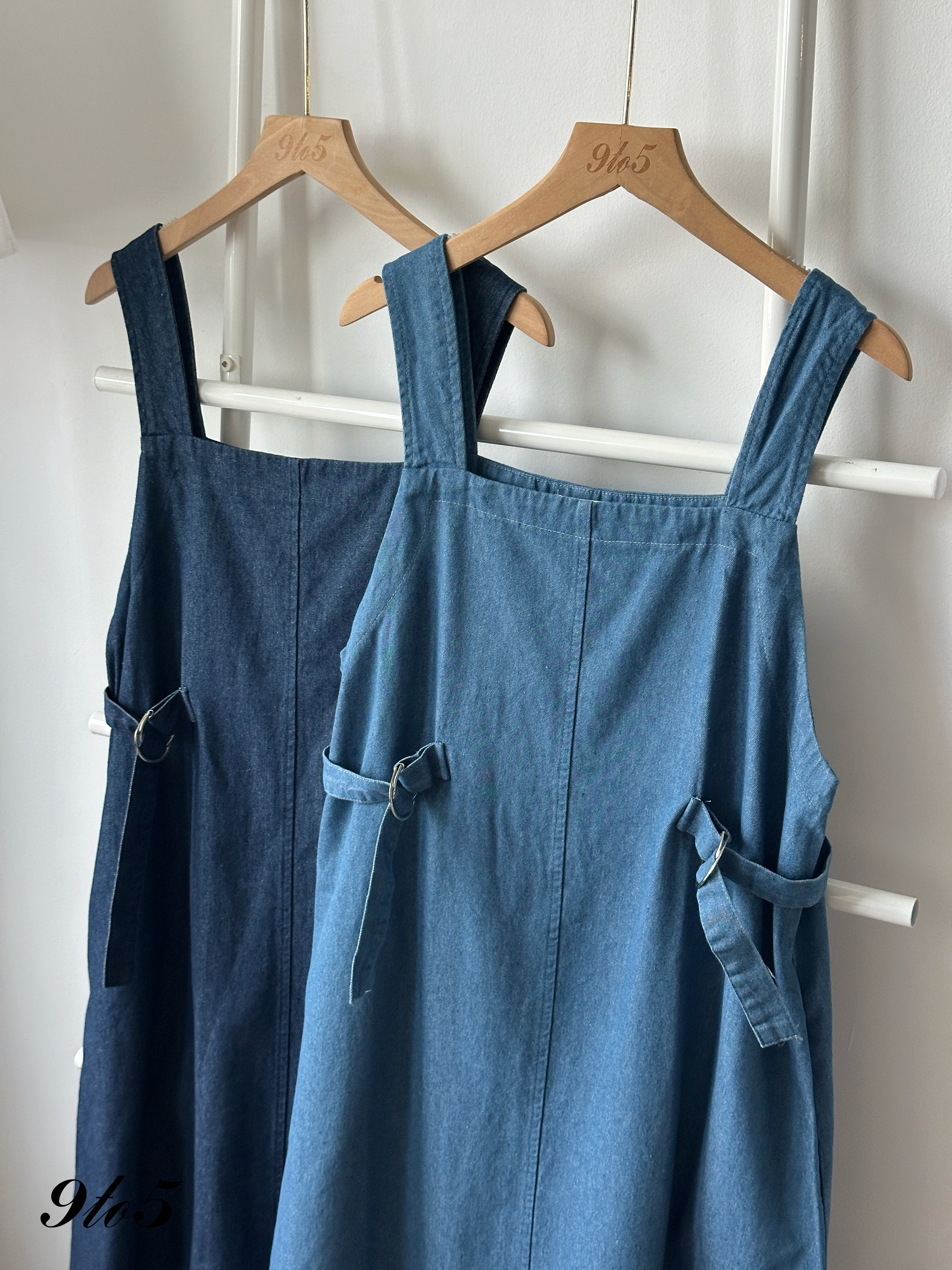 D2366 Sleeveless Denim Overall Dress - D.Blue & L.Blue