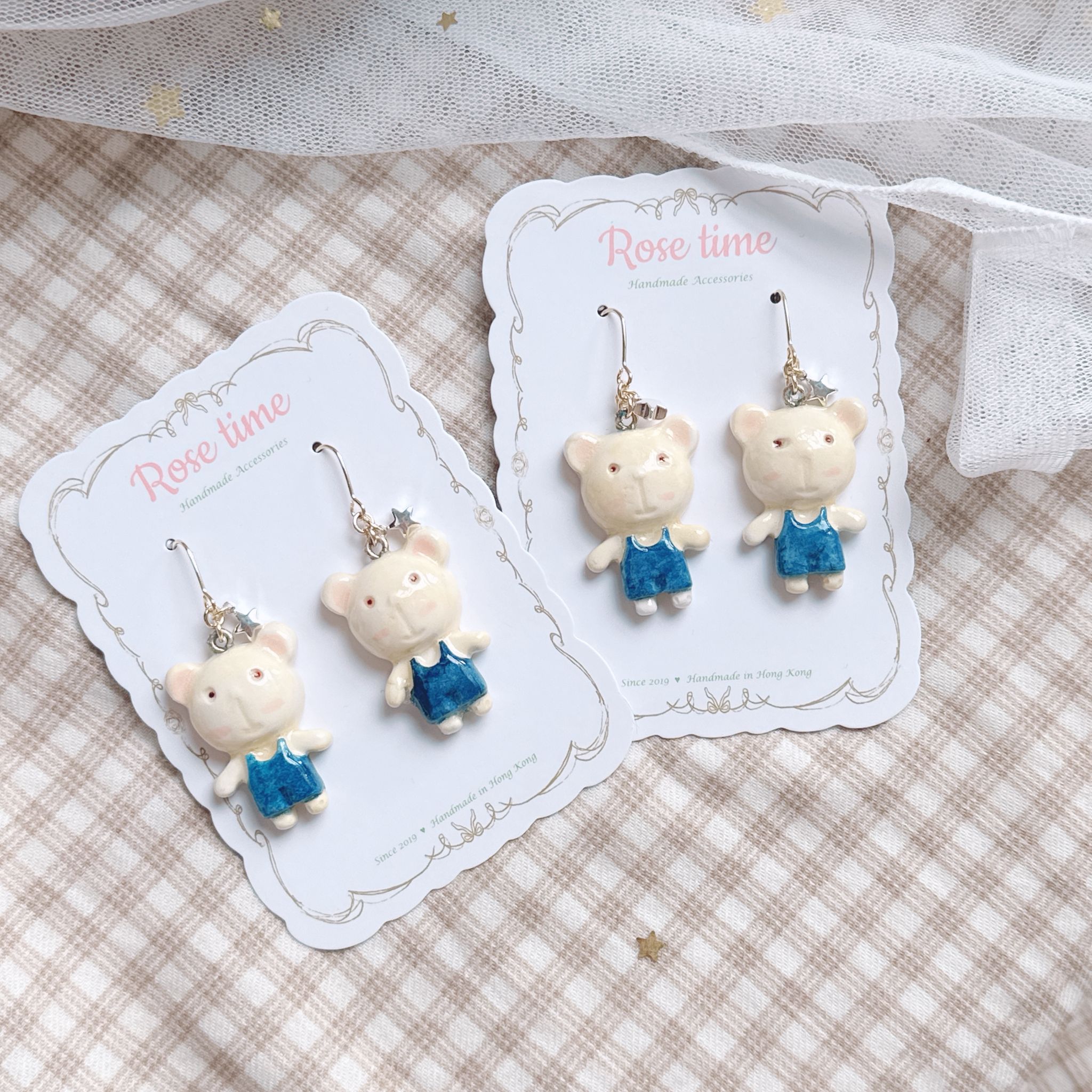 手繪 穿牛仔褲👖的白熊🐻‍❄️耳環