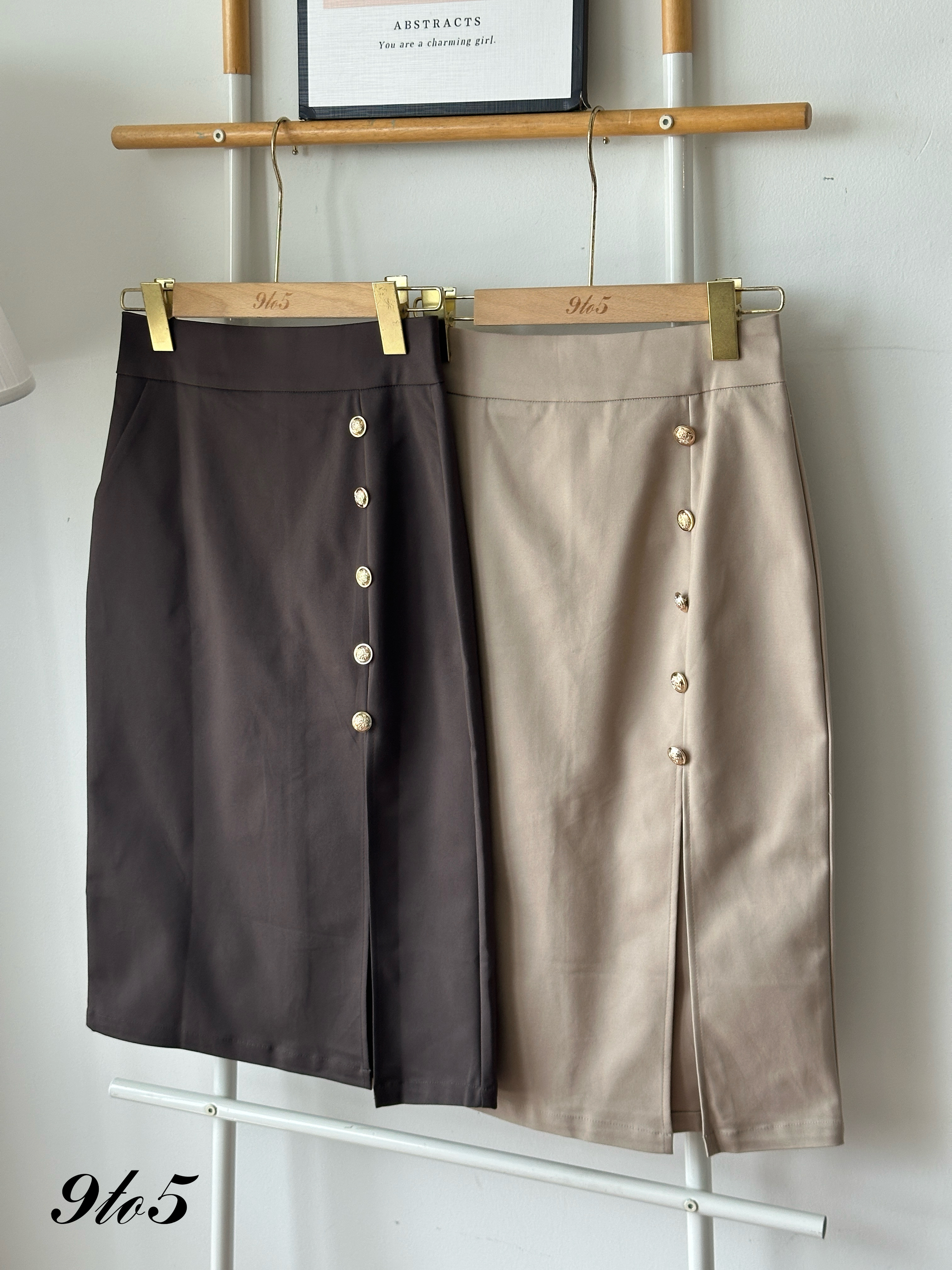 S1943 Side Slit Pencil Skirt - Grey & Khaki