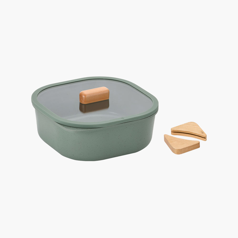 Neoflam - FIKA Objet Comfort 16cm湯鍋 / 20cm燉鍋 / 25cm煎鍋 + 木手柄2件 (植物綠色)