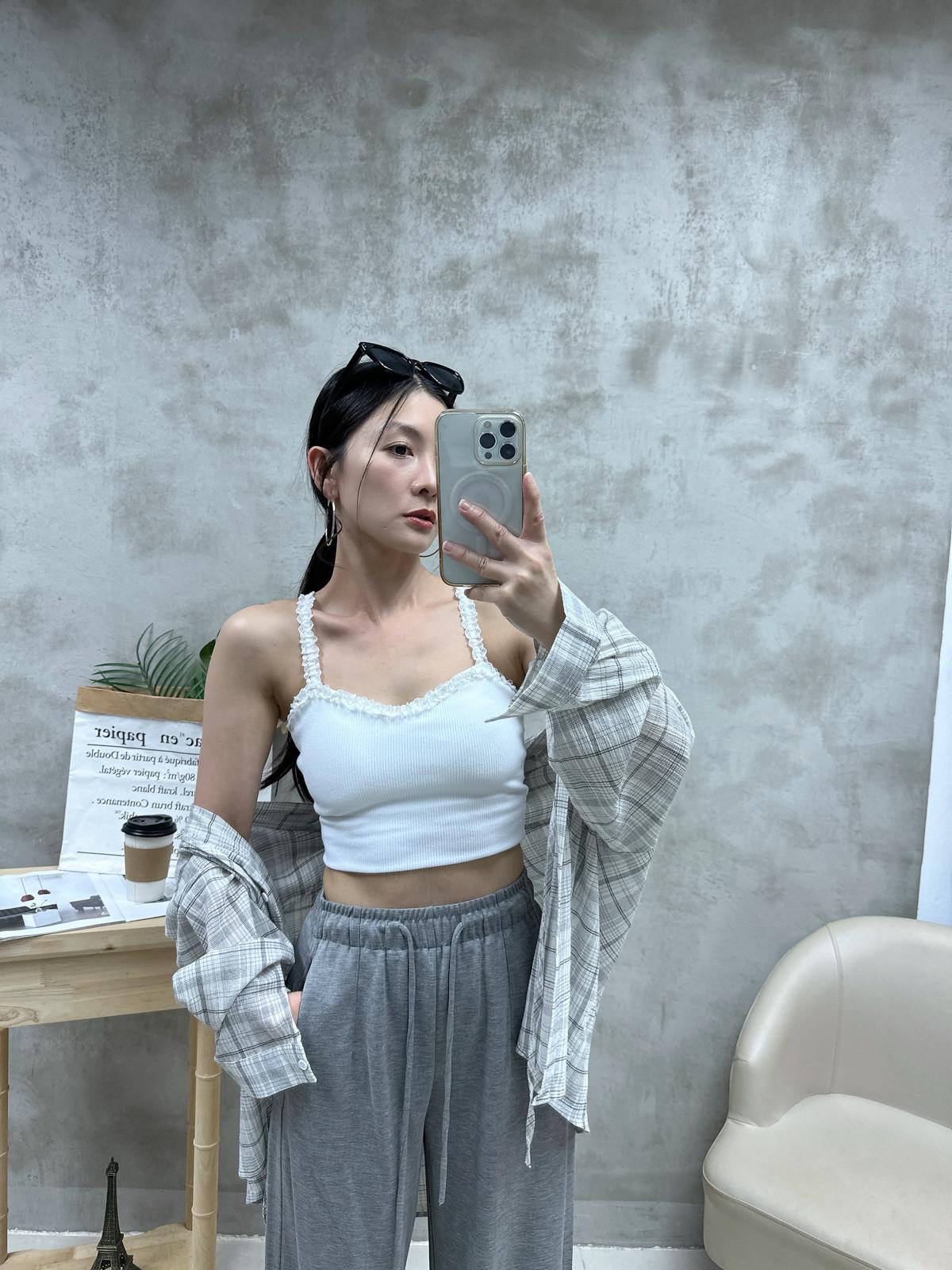Q05 打褶喱士暗紋Bra top