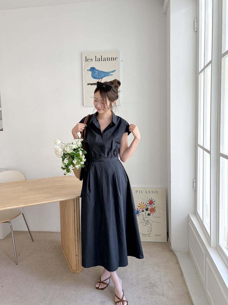 Elasticated Waist Shirt Dress (Navy)