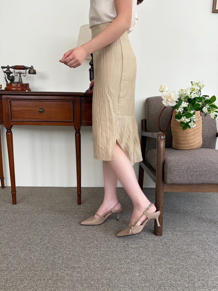 Crinkle Mermaid Skirt (Warm Beige)