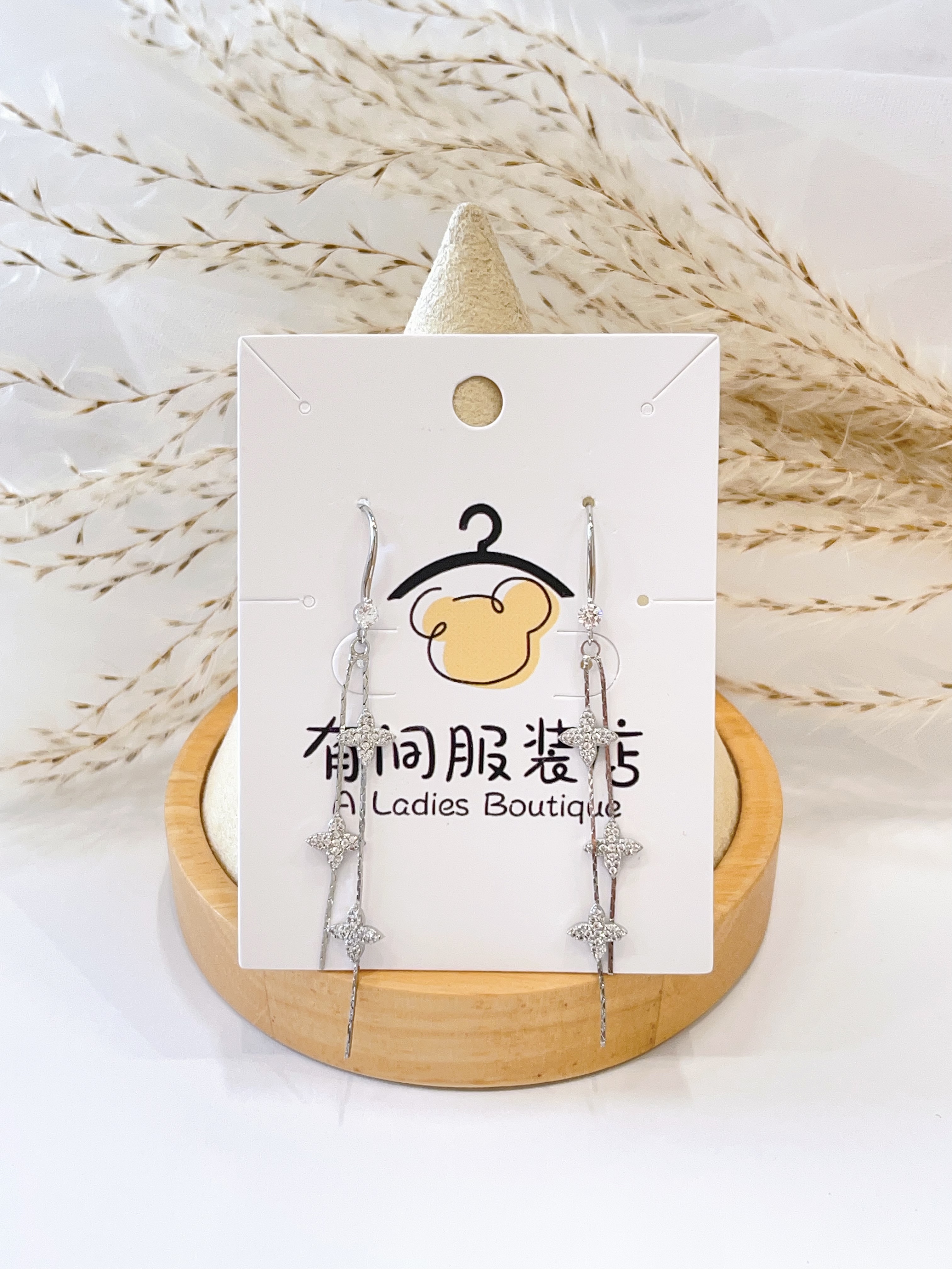 富家千金锆石花朵流苏耳环