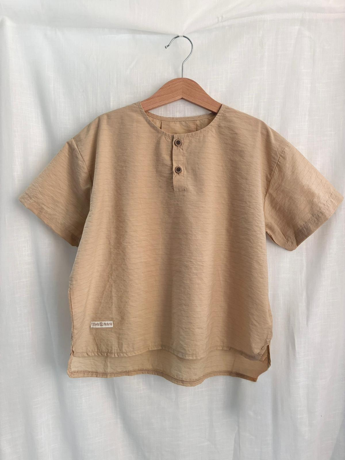 卡其色間條短袖恤衫YX25022