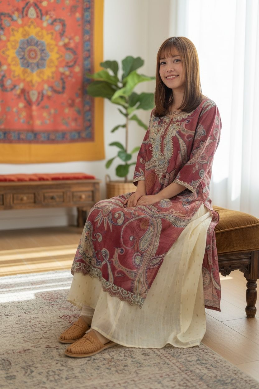 1680 Rose Red Silky Kurta