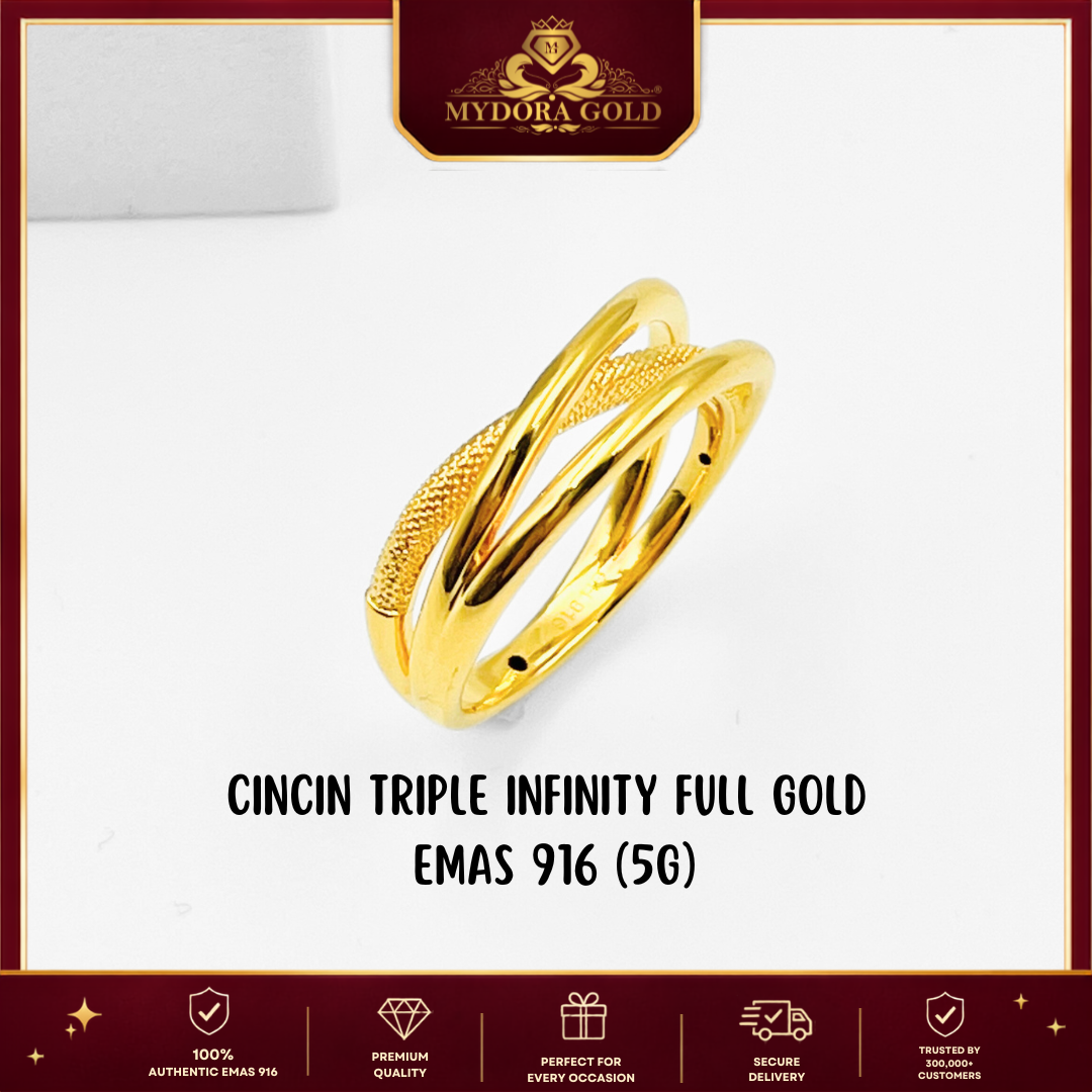MYDORA Cincin Triple Infinity Full Gold (5G) l EMAS 916/22K
