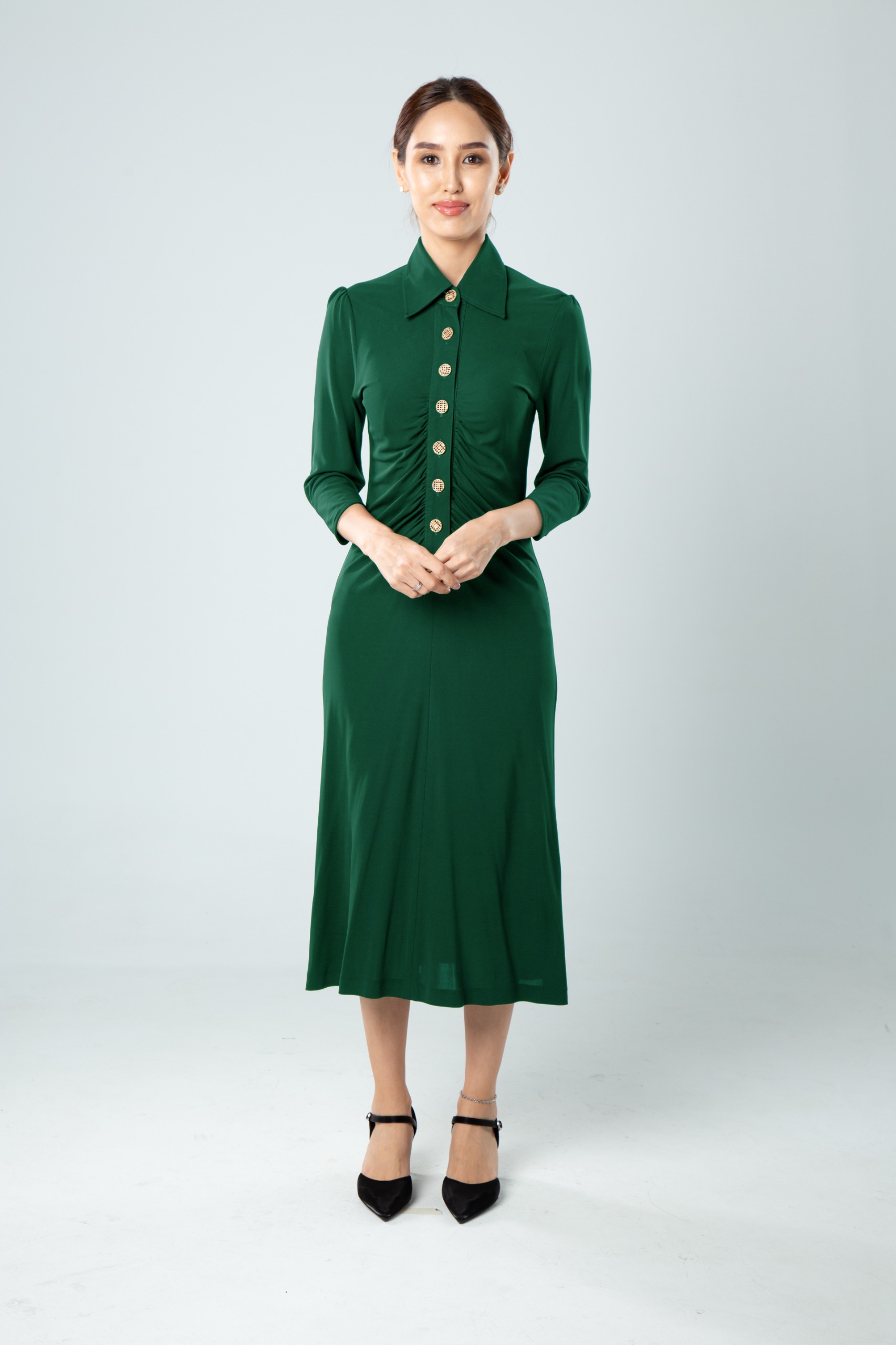 E8051BD Seraphina Gathered Waist Midi Dress