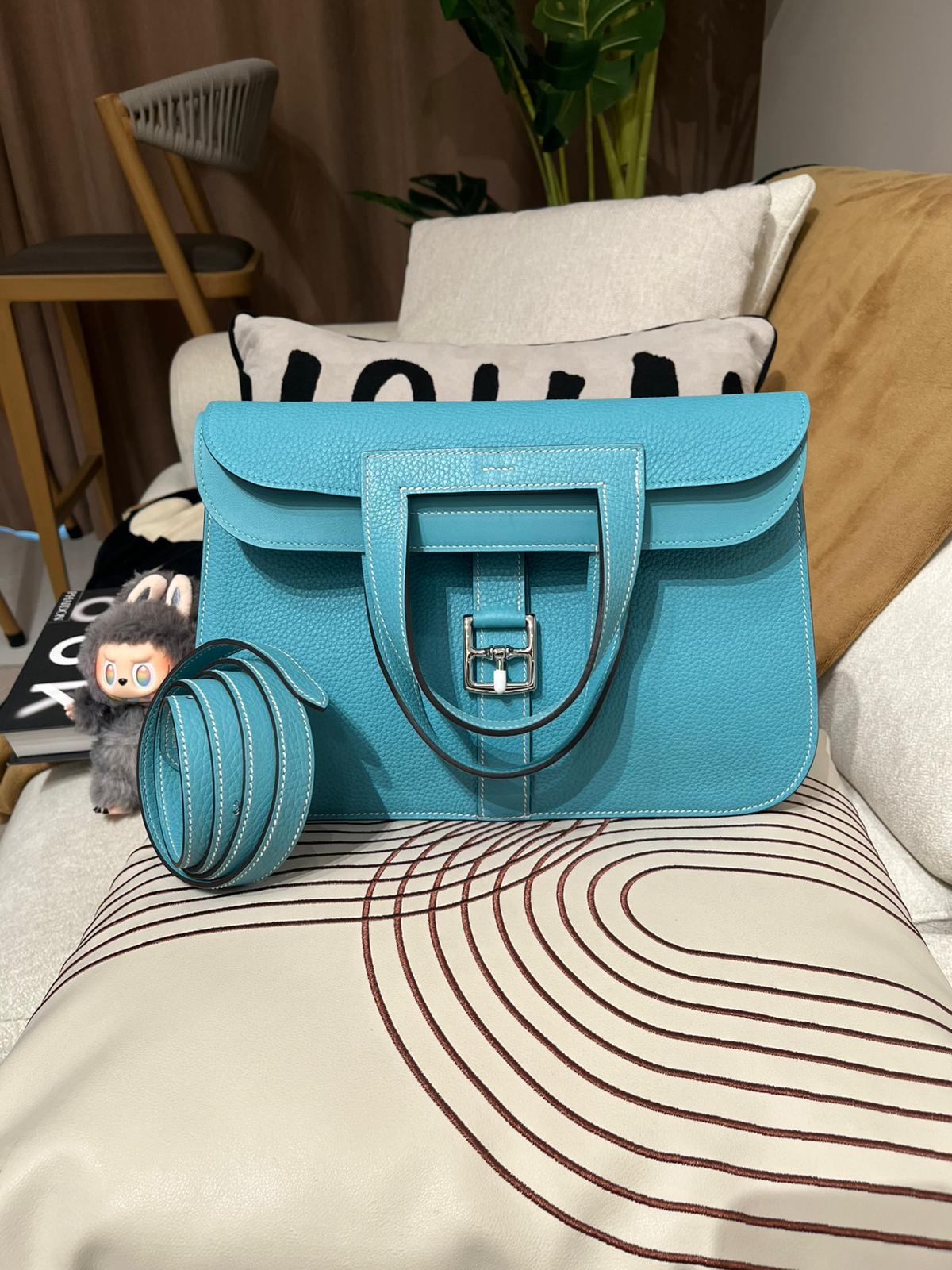未使用品 HERMES HALZAN 31 Blue Atoll 粒粒牛皮 STAMP T, CLEMENCE,100%Authentic ,Unused ✅strap✅dust bag 