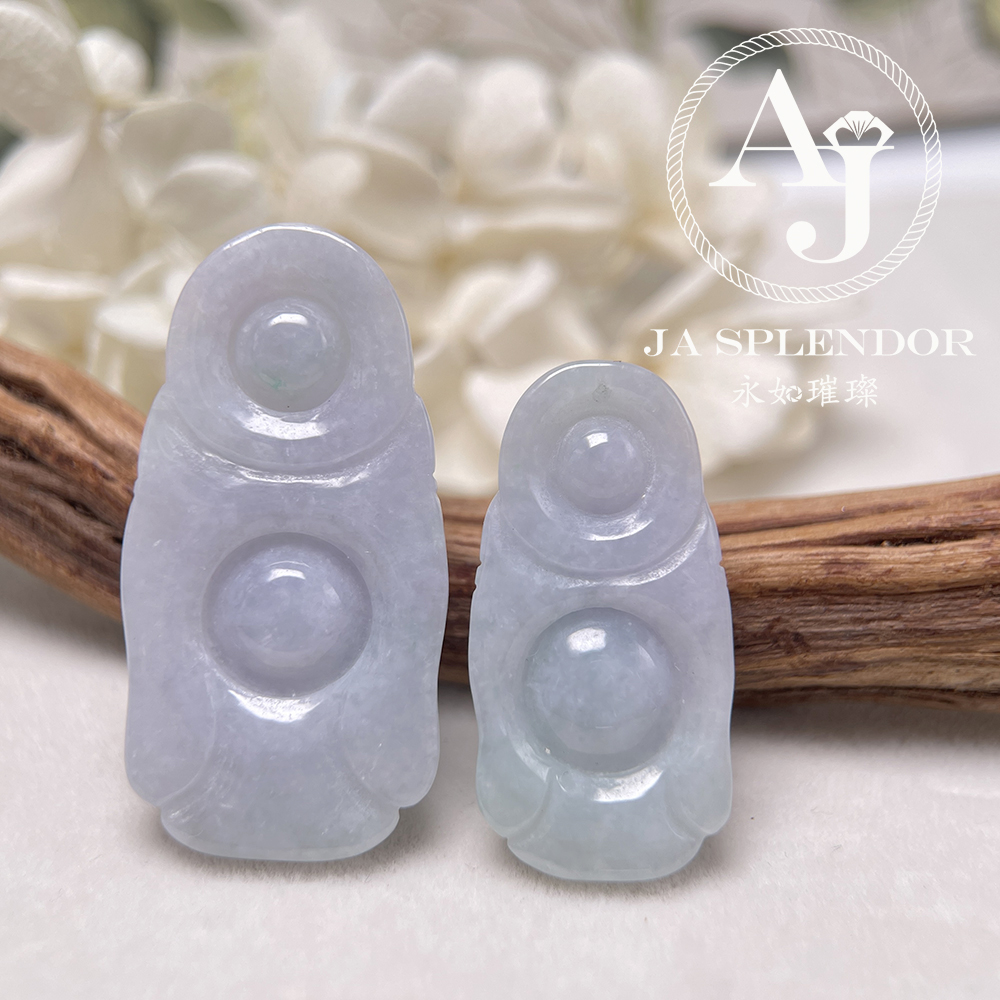JN-1004/1006 天然翡翠A玉 春彩紫藍平安站佛-親子/情侶吊墜