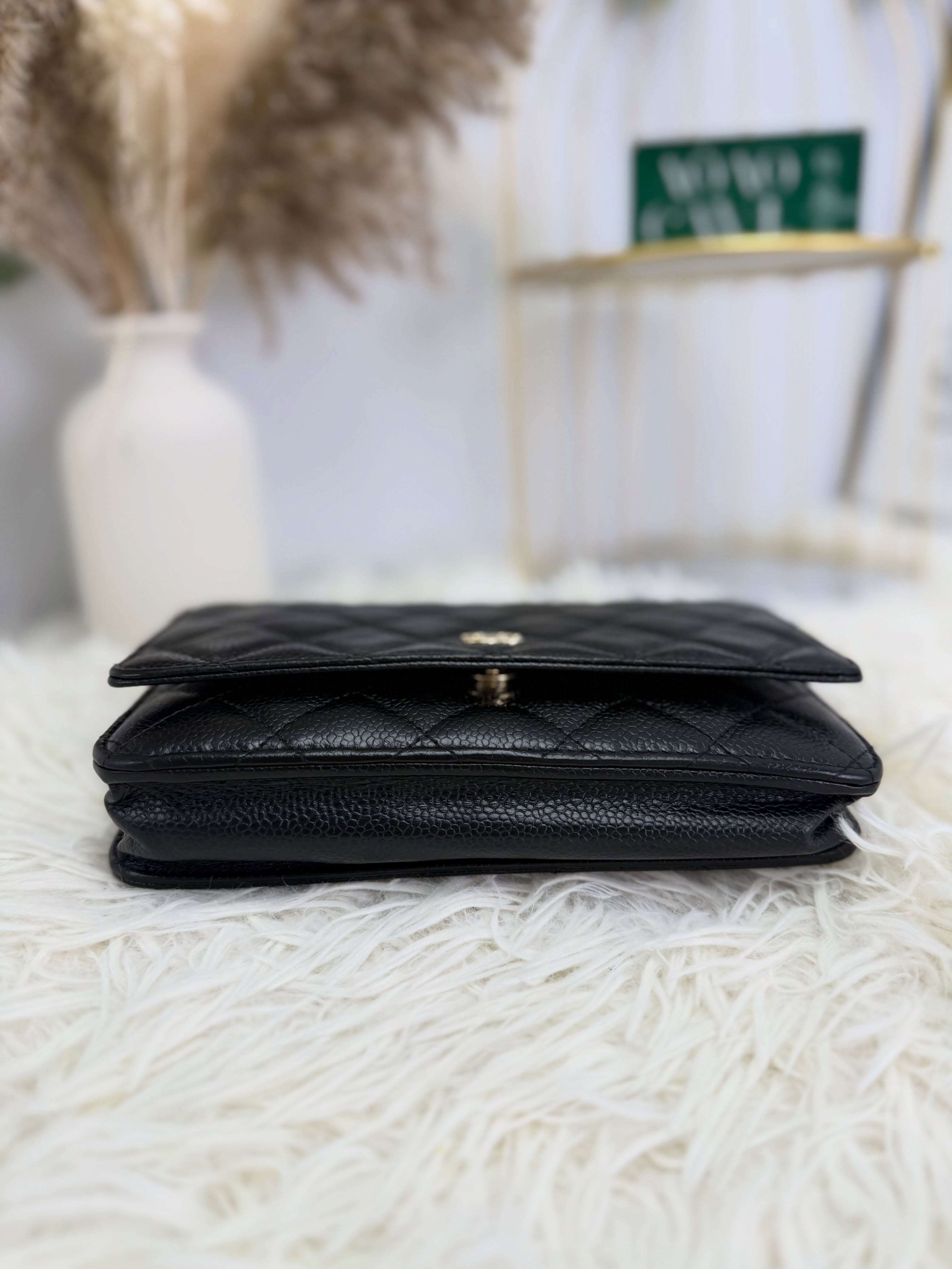 Chanel👜 PRE OWNED 🛍️WOC黑金荔枝皮