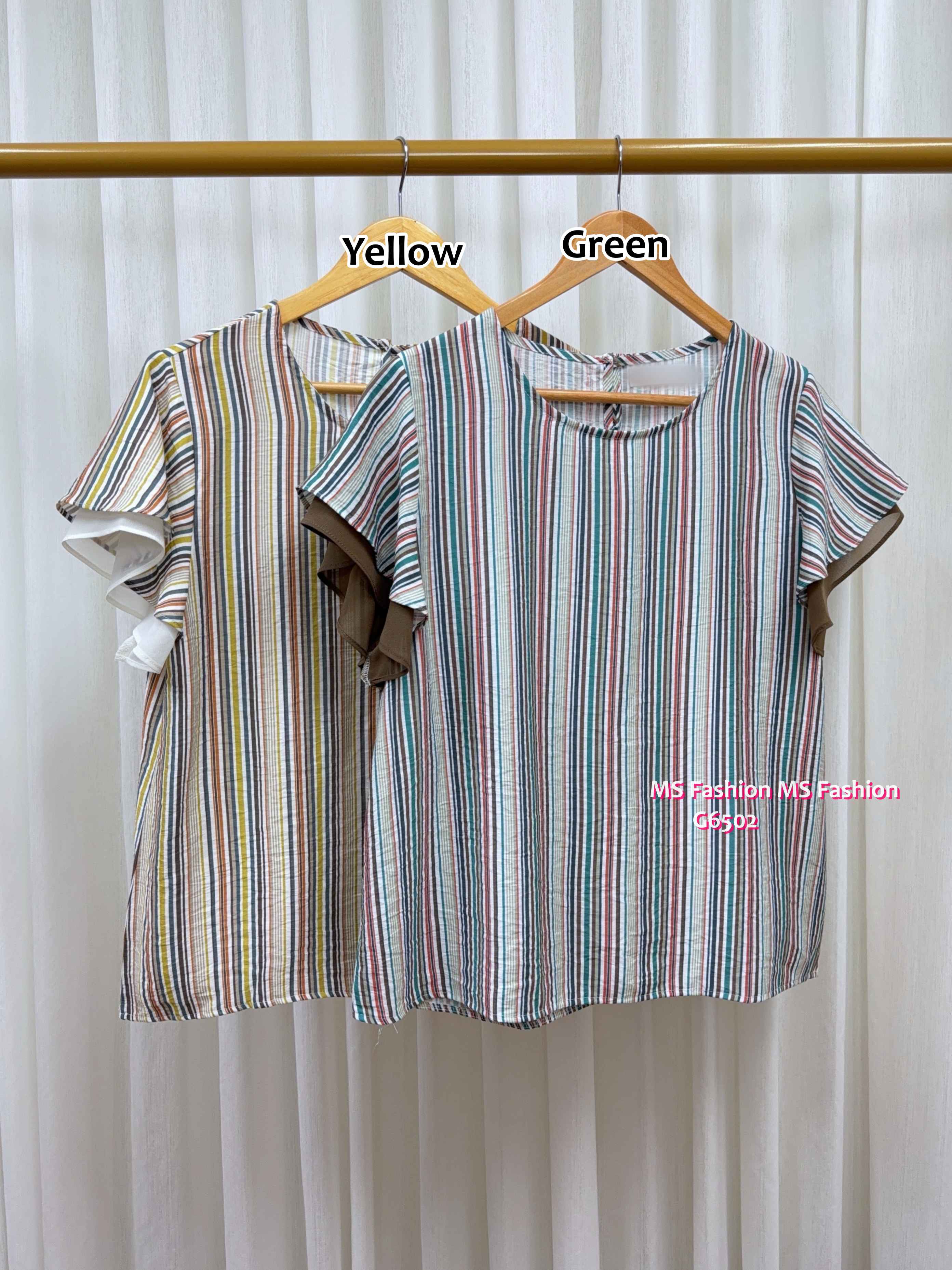 G6502 靚色條子ruffle袖top