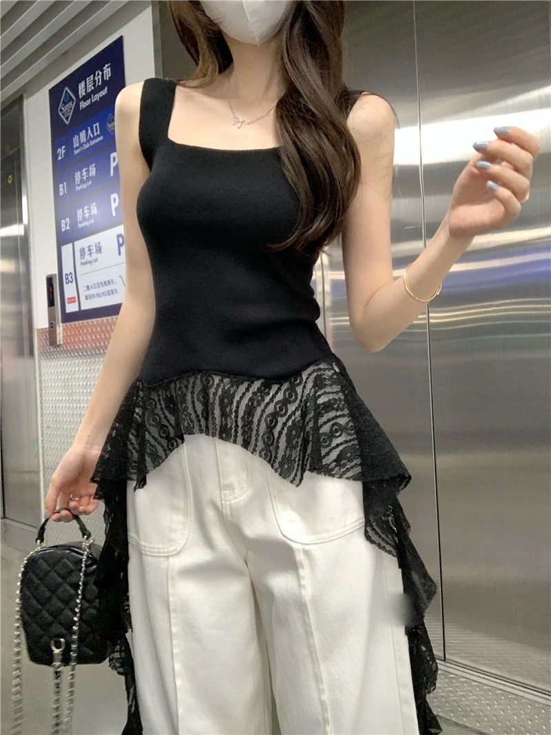 纯欲辣妹蕾丝拼接下摆吊带｜CN01241000