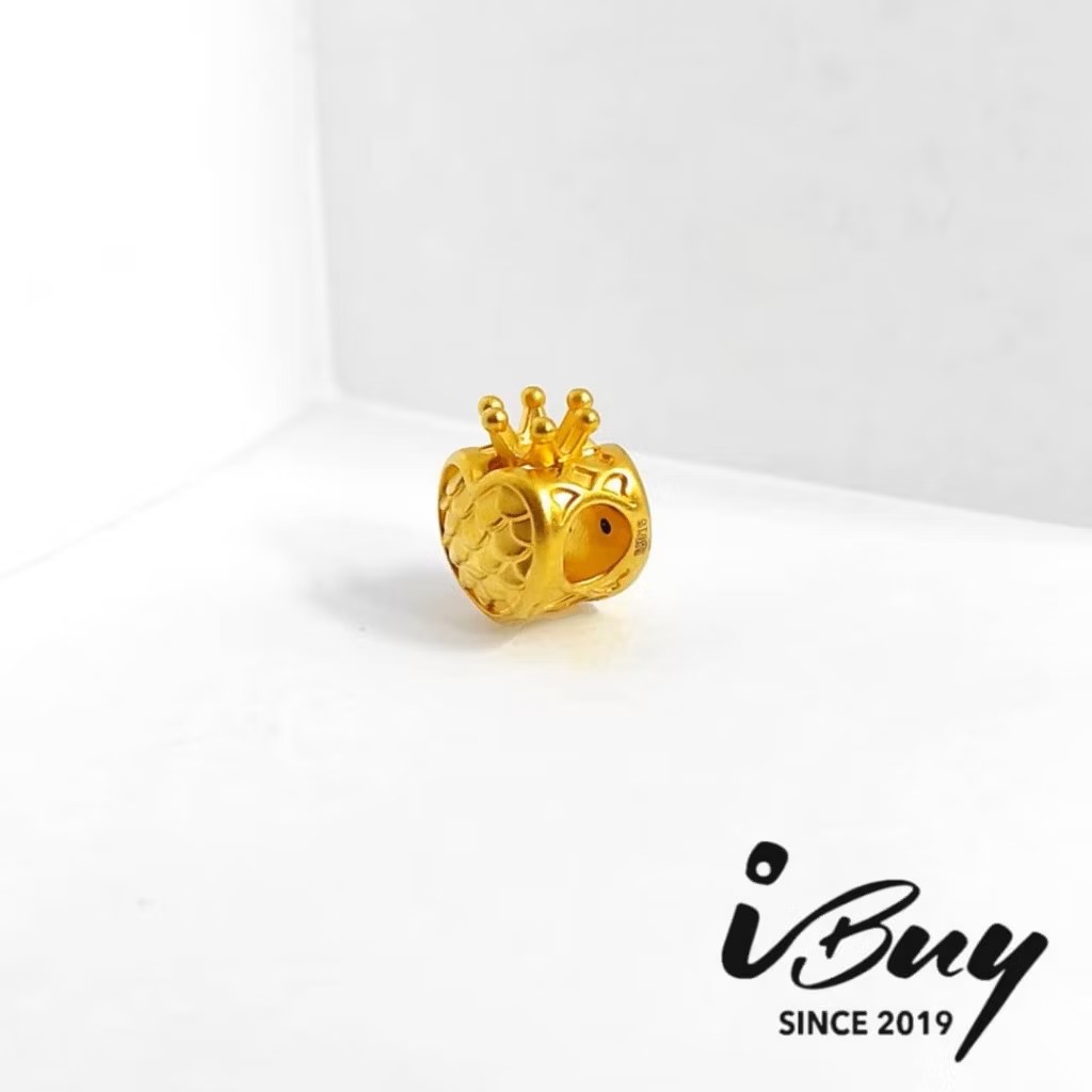 916 HARD GOLD SCALE CROWN HEART CHARM BEAD 916 硬金 鱼鳞皇冠爱心串咀