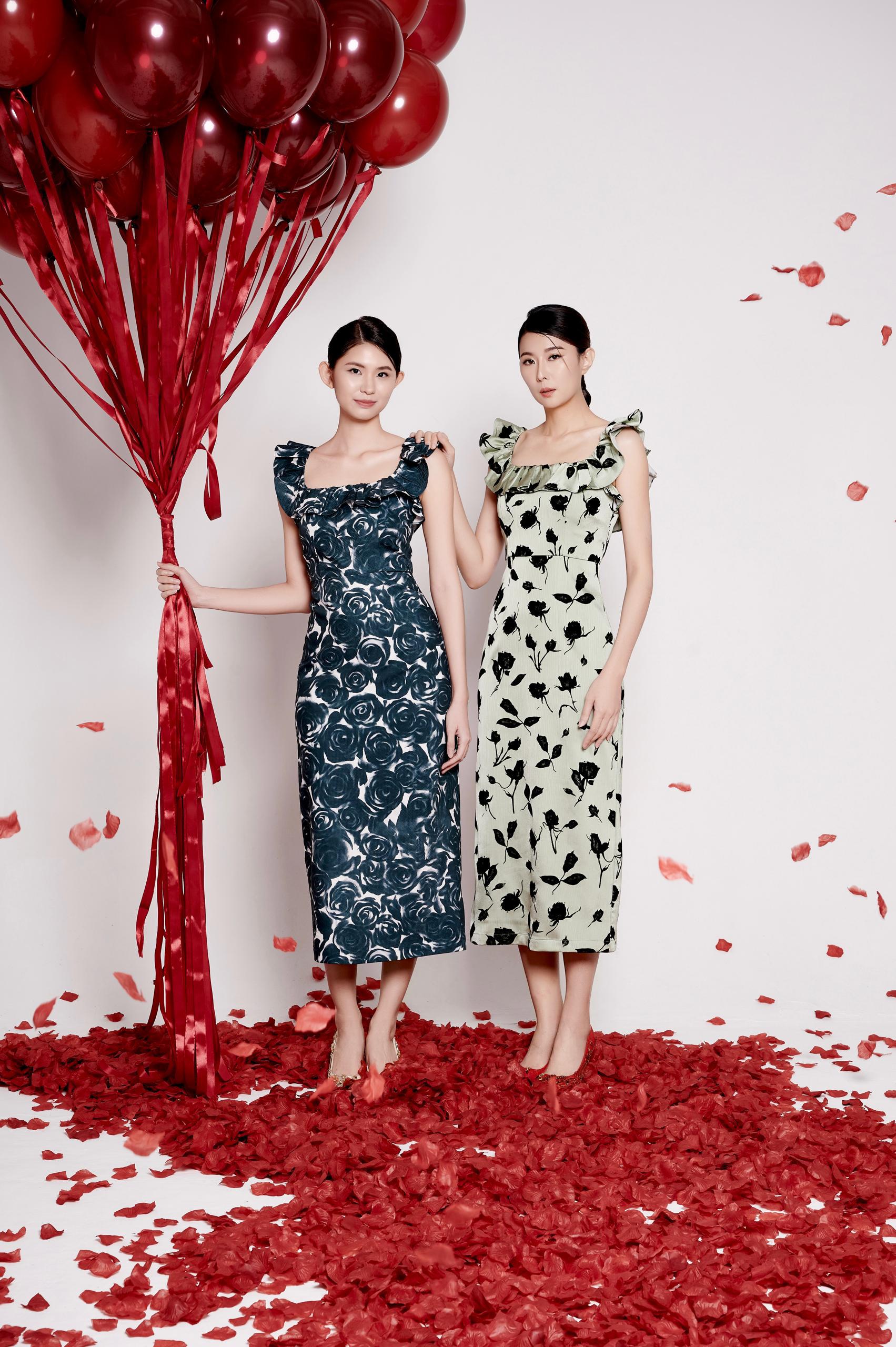 花卉印花方领连身裙  2138