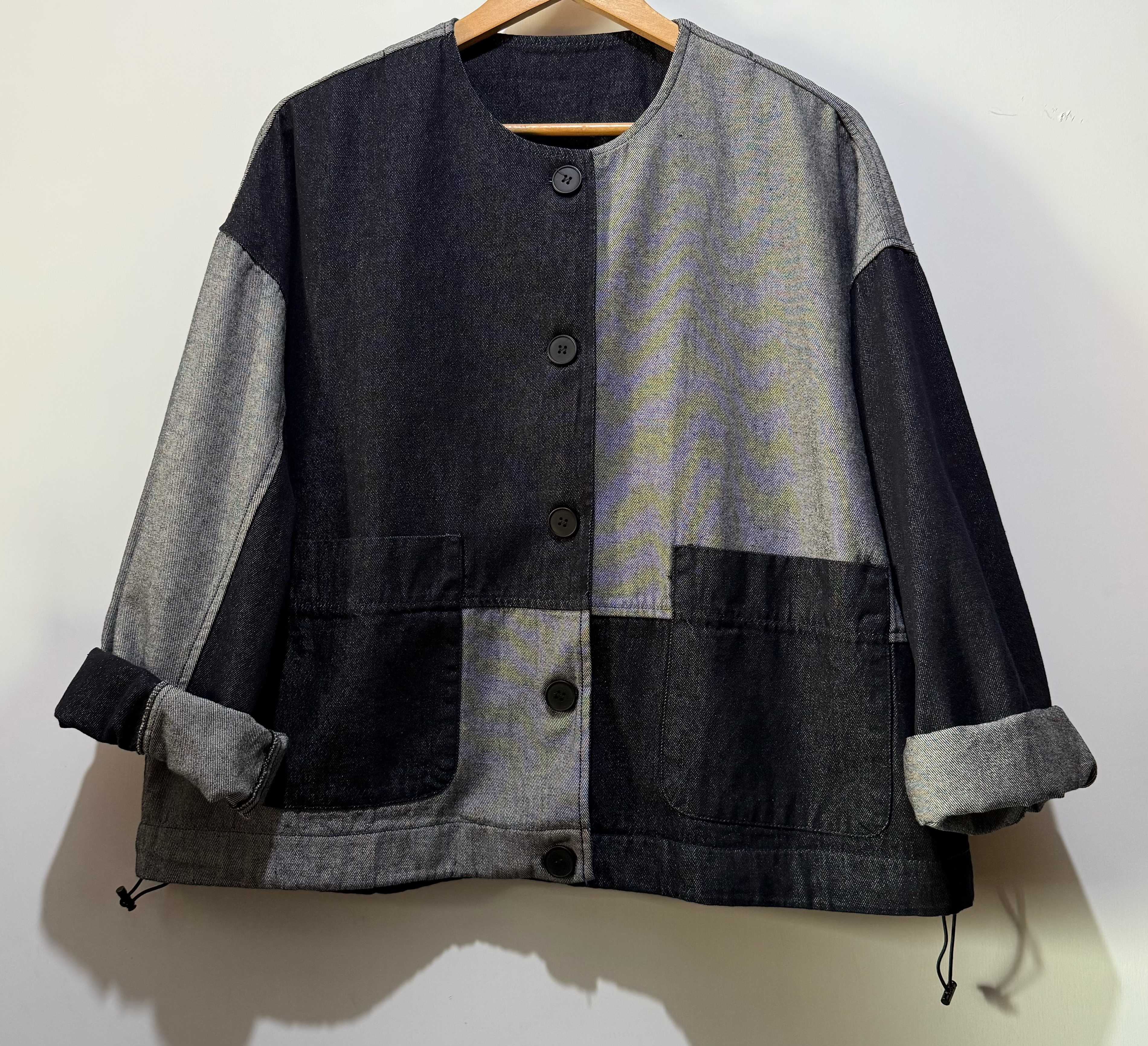 #2074 拼色牛仔褸