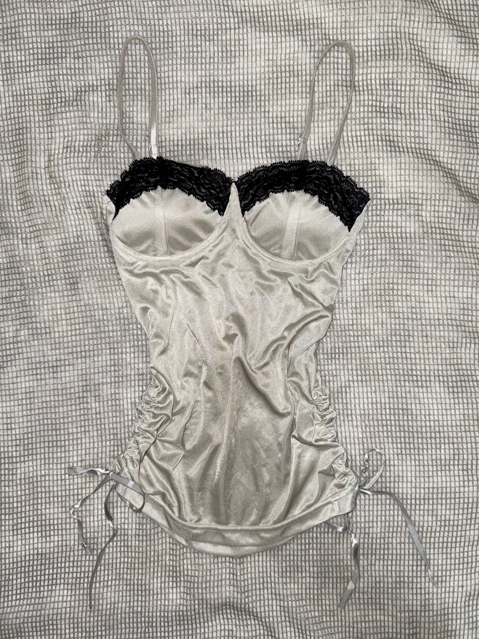 Satin Bustier Cami with Lace Trim and Ruched Sides
