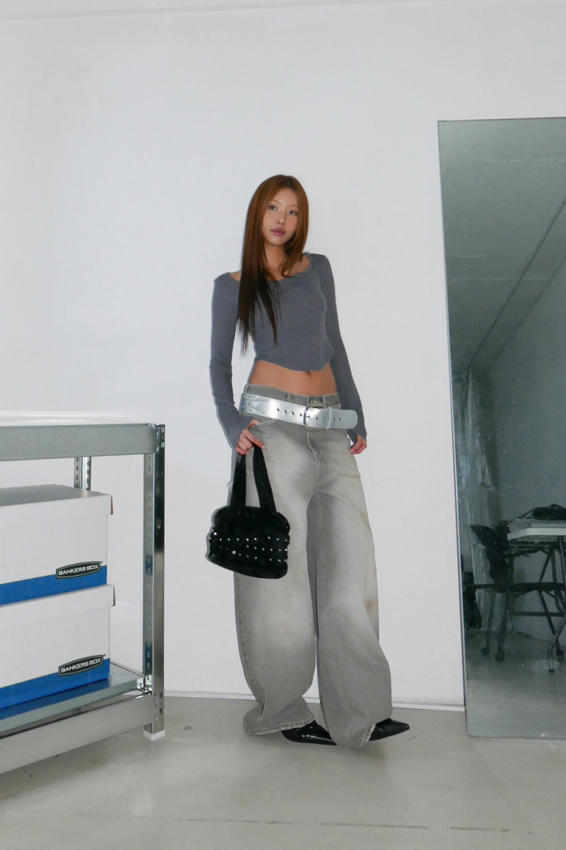 Square Neck Ruched Long Sleeve