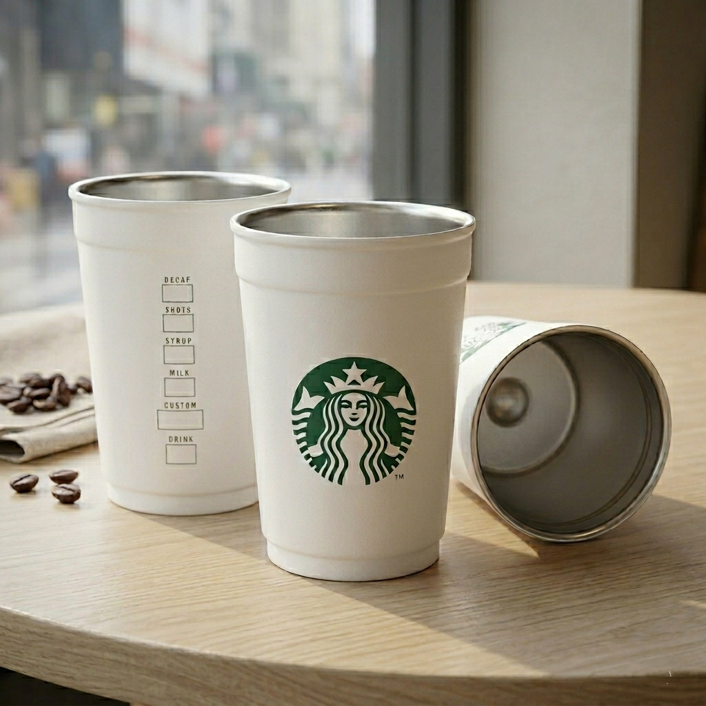 《日本🇯🇵 STARBUCKS》  2WAY 霧面白不鏽鋼杯 / 杯套 355ml