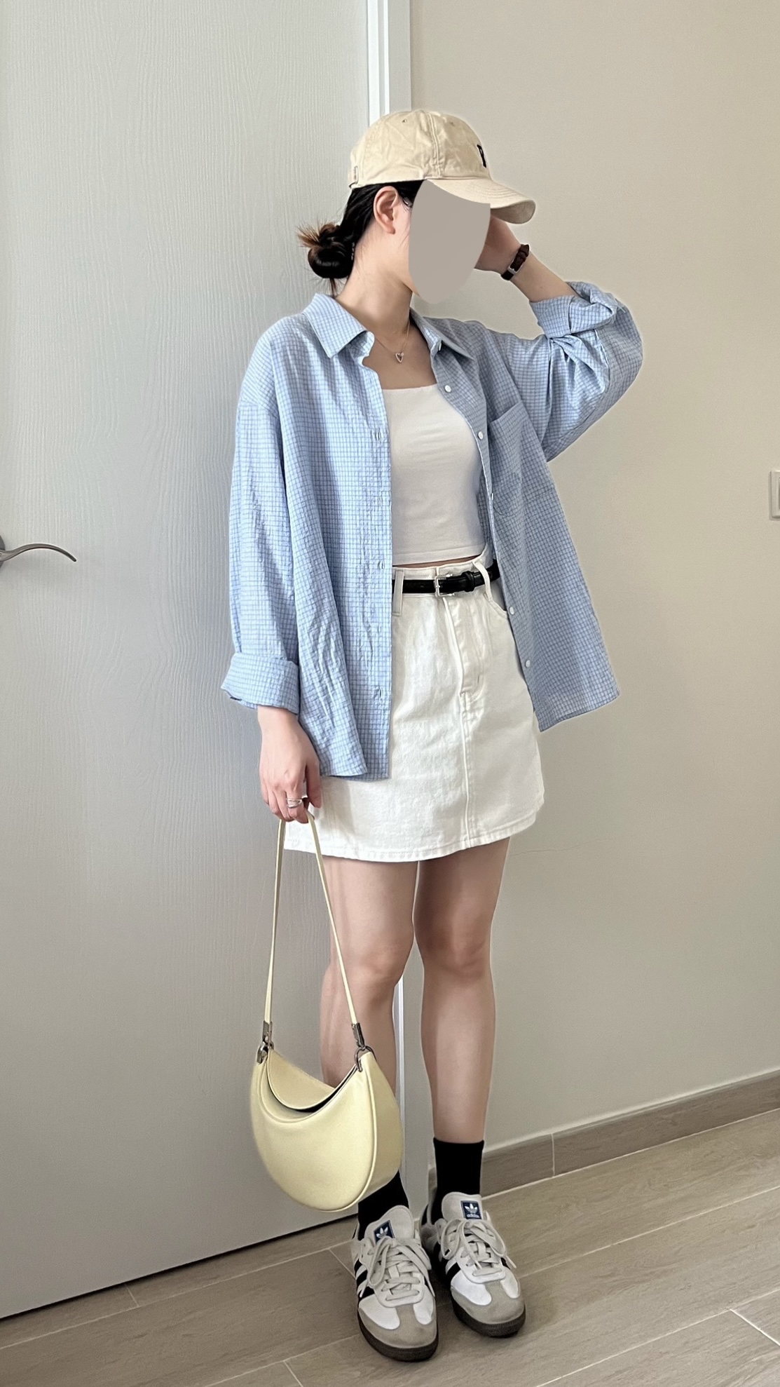 韓風細格紋薄恤衫 